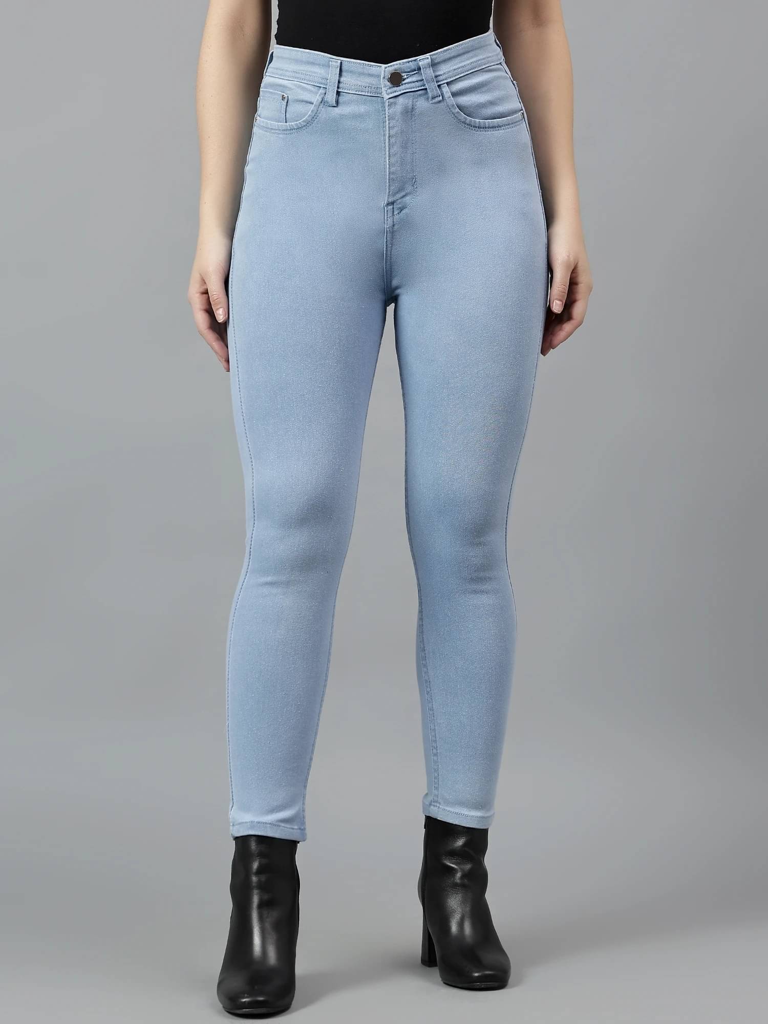     			POMPOUS Women's Slim Fit High-Rise Jeans ( Light Blue )