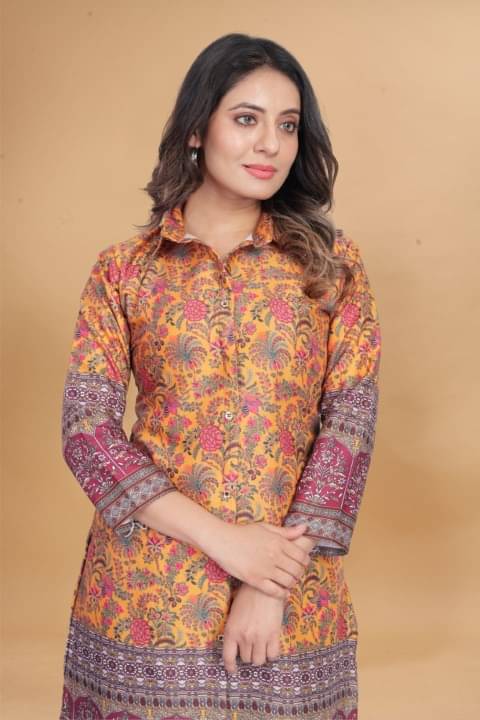     			Ravya Women Printed Shirt With Trousers Co-Ord Set ( Orange )