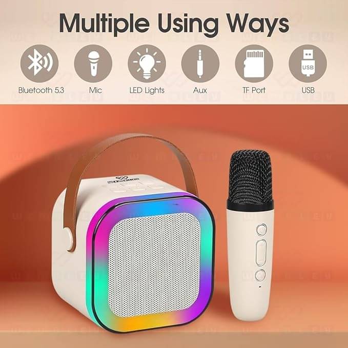     			Rechargeable Wireless Mini Portable Bluetooth Karaoke Machine | Bluetooth Speaker with Microphone & LED Lights - Kids Music Singing Toys for Girl Boy Birthday Gift Ideas