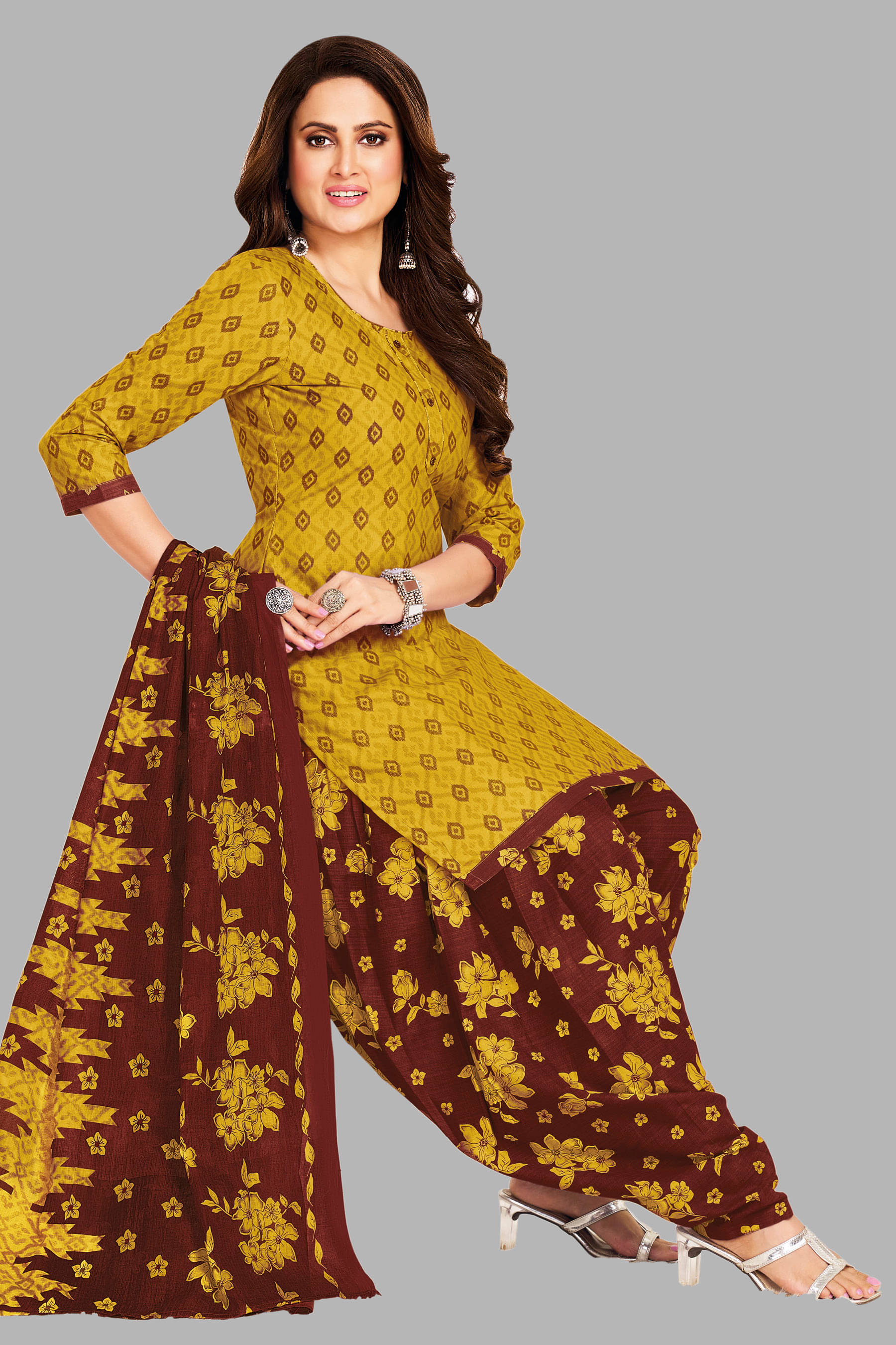 SIMMU Women Cotton Unstitched Dress Material ( Brown )     			SIMMU Women Cotton Unstitched Dress Material ( Brown )
