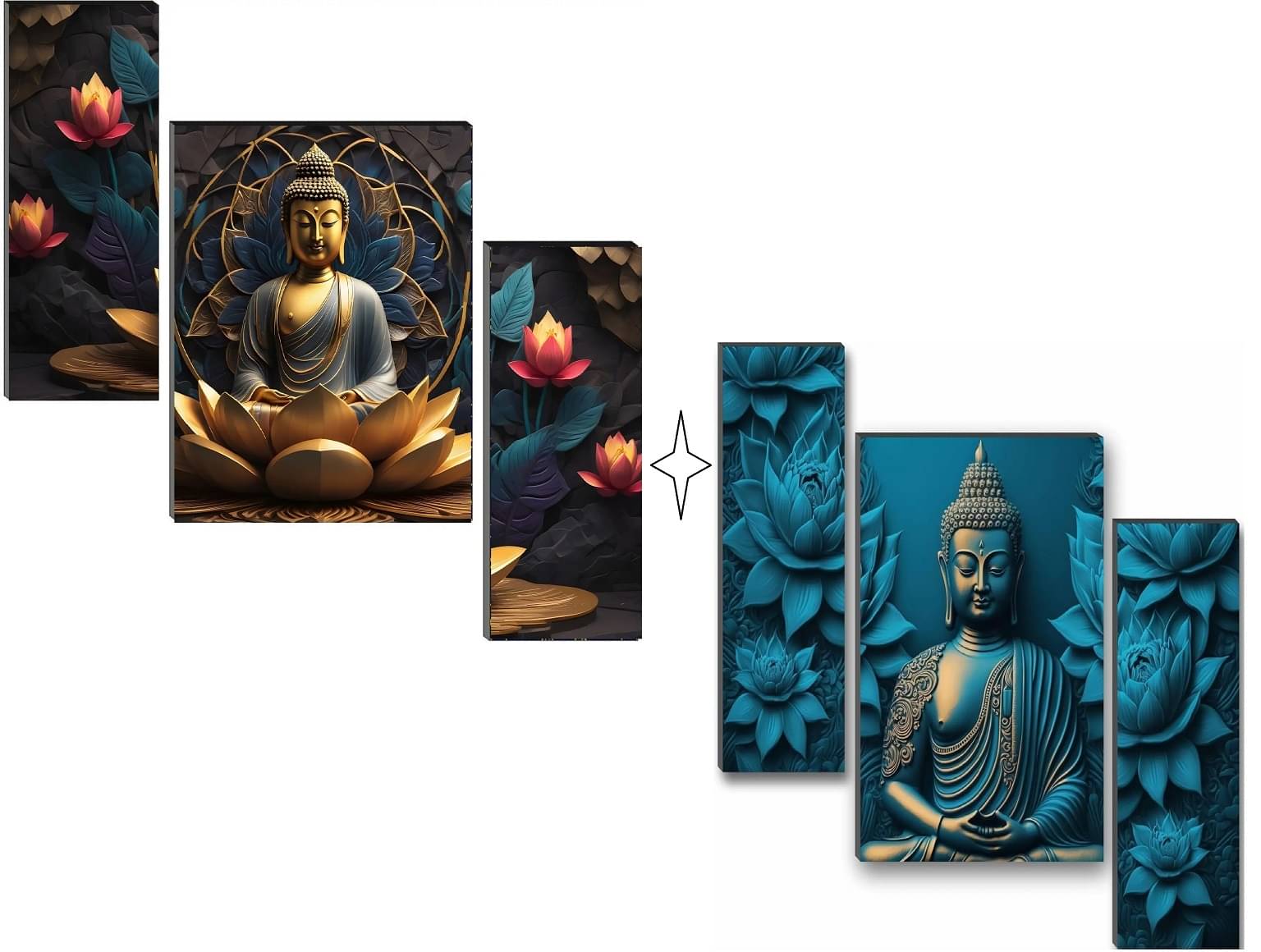     			SNDArt Set Of 2 Lord Buddha Religious Wall Paintings For Living Room Gift Items 12 x 18 inch ( pack of 2 )
