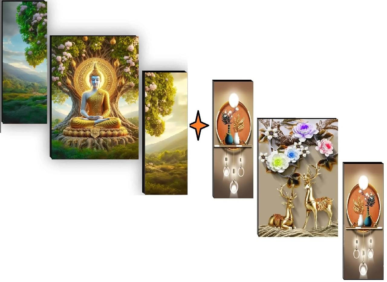 SNDArt Set Of 2 Moder Art Deer With lord Buddha Wall Paintings For Living Room Gift Items 12 x 18 inch ( pack of 2 )     			SNDArt Set Of 2 Moder Art Deer With lord Buddha Wall Paintings For Living Room Gift Items 12 x 18 inch ( pack of 2 )