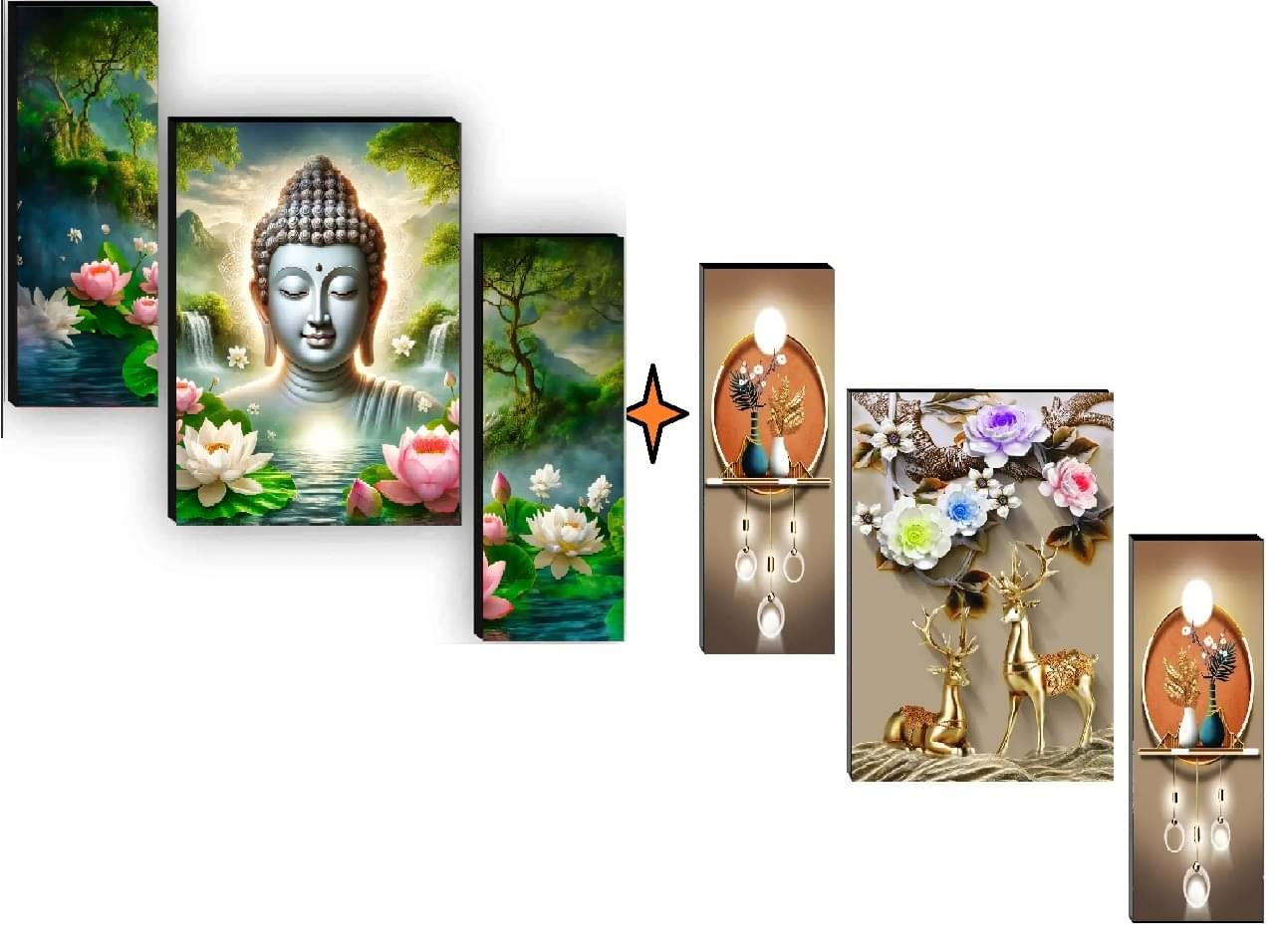 SNDArt Set Of 2 Moder Art Deer With lord Buddha Wall Paintings For Living Room Gift Items 12 x 18 inch ( pack of 2 )     			SNDArt Set Of 2 Moder Art Deer With lord Buddha Wall Paintings For Living Room Gift Items 12 x 18 inch ( pack of 2 )