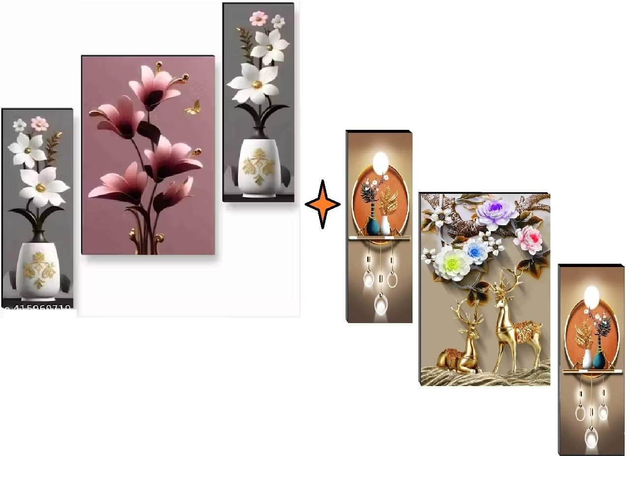     			SNDArt Set Of 2 Moder Art Deer With Flower Pots Wall Paintings For Living Room Gift Items 12 x 18 inch ( pack of 2 )