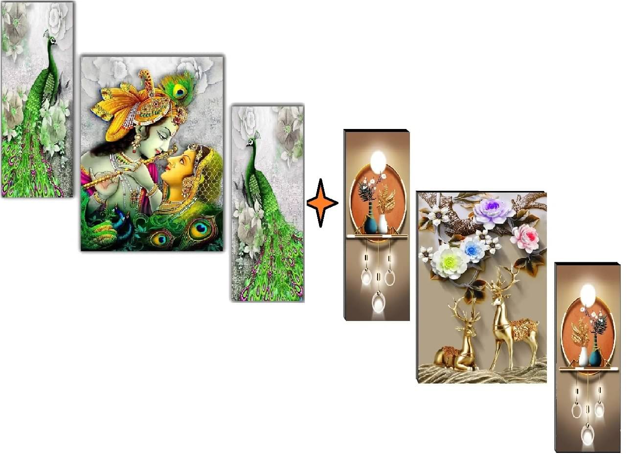 SNDArt Set Of 2 Moder Art Deer With Radha Krishna Wall Paintings For Living Room Gift Items 12 x 18 inch ( pack of 2 ) SNDArt Set Of 2 Moder Art Deer With Radha Krishna Wall Paintings For Living Room Gift Items 12 x 18 inch ( pack of 2 )