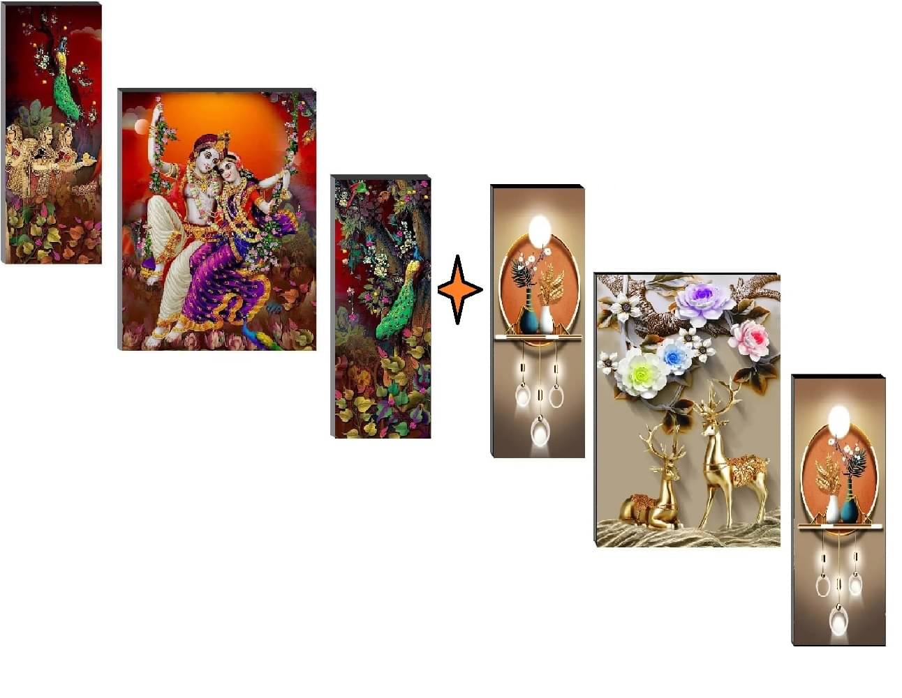     			SNDArt Set Of 2 Moder Art Deer With Radha Krishna Wall Paintings For Living Room Gift Items 12 x 18 inch ( pack of 2 )