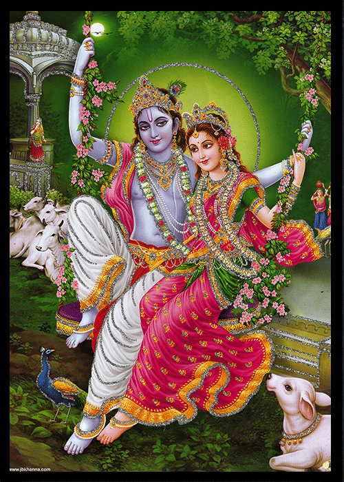    			SRI RADHA KRISHNA Sparkled Laminated Photo 8 (Width) x 11 (Length) inch on Wooden Base With Back Support & Wall Hanging Mount