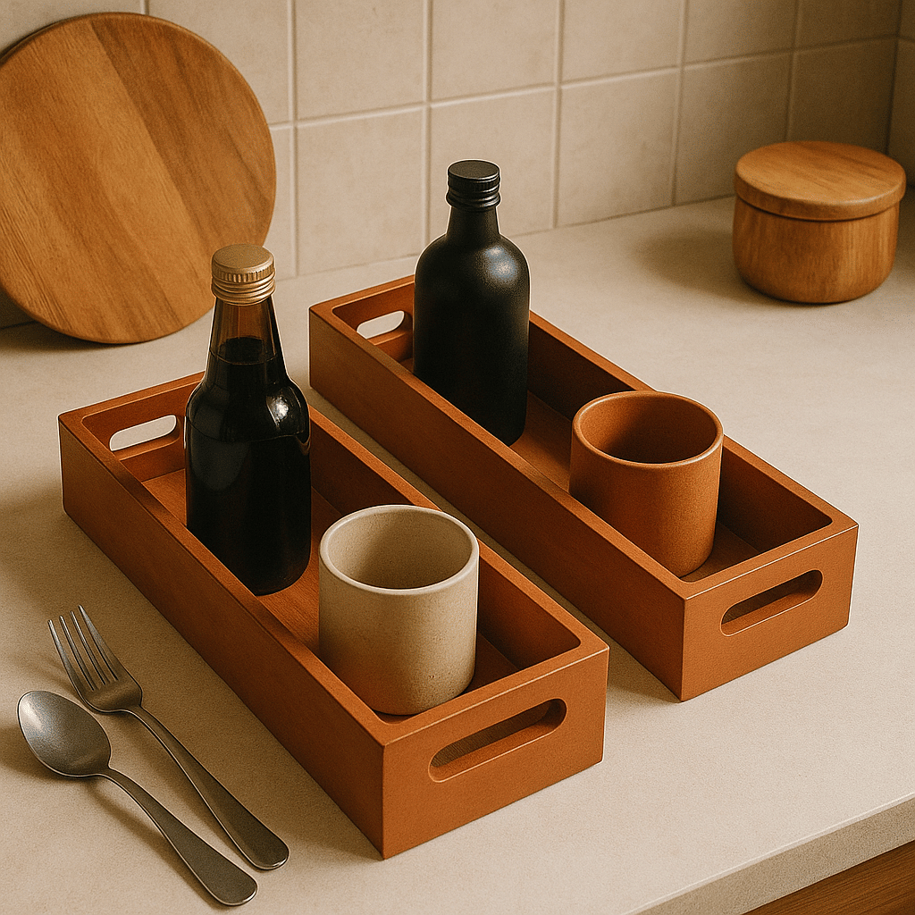     			SWH Wooden Serving Tray 1000 ml Brown ( Set of 2 )