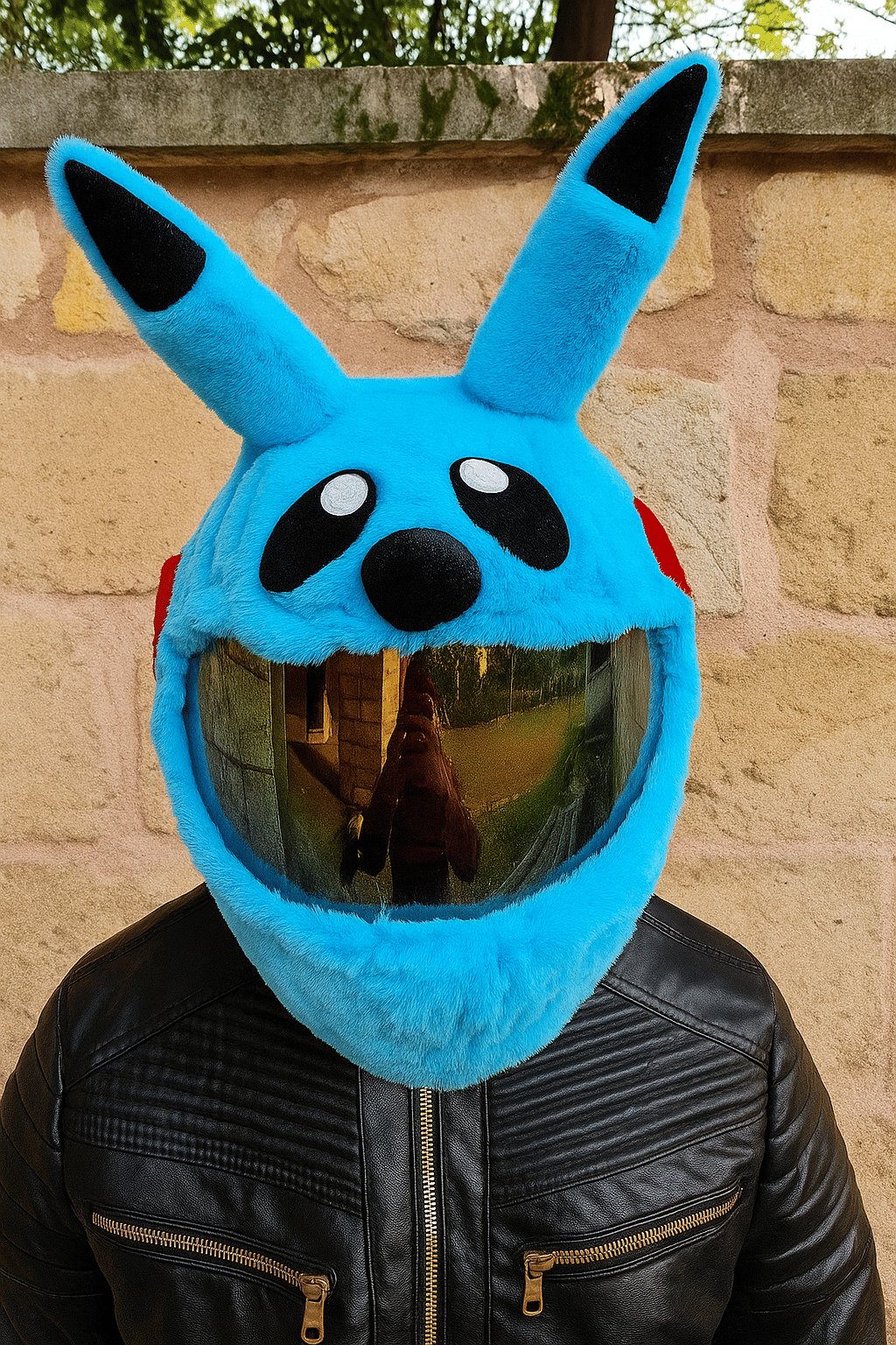     			Sky Blue Pikachuu Style Bunny Helmet Cover For Full Face Helmet Motorbike Helmet