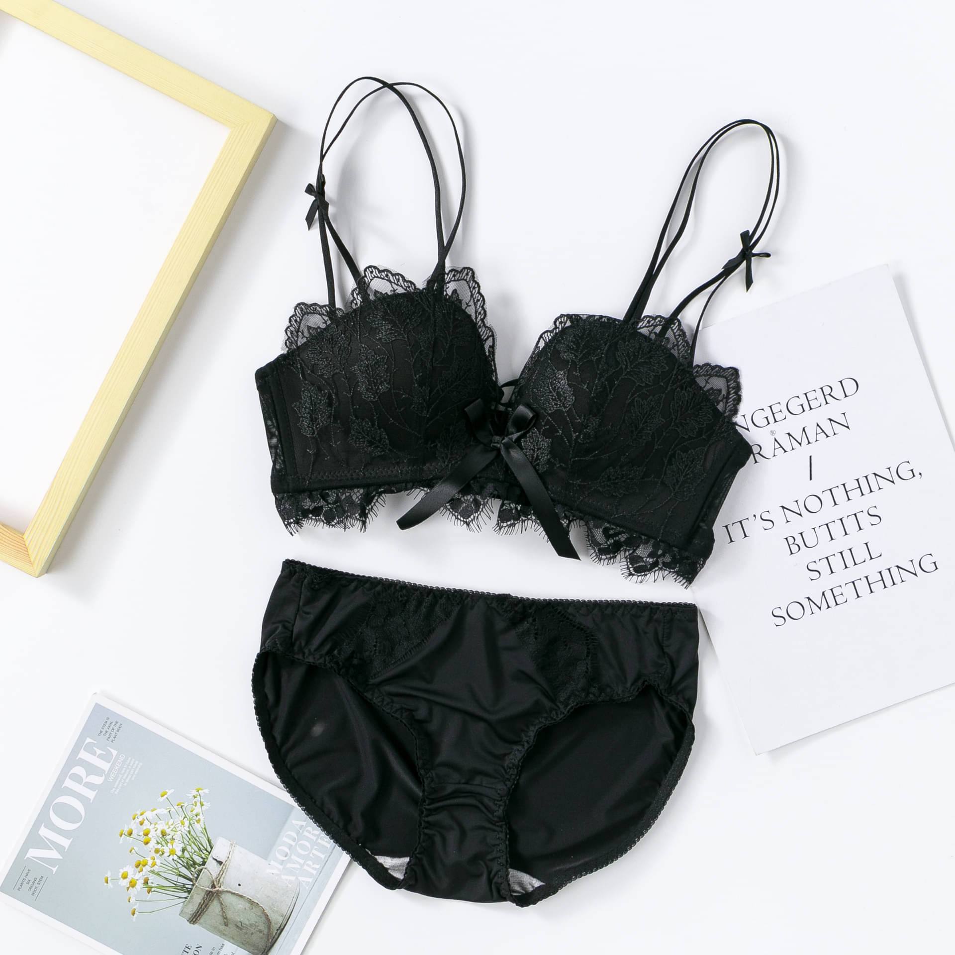 TESMEZY Polyester Lightly Padded Bra & Panty Set ( Black , Pack of 1 ) TESMEZY Polyester Lightly Padded Bra & Panty Set ( Black , Pack of 1 )