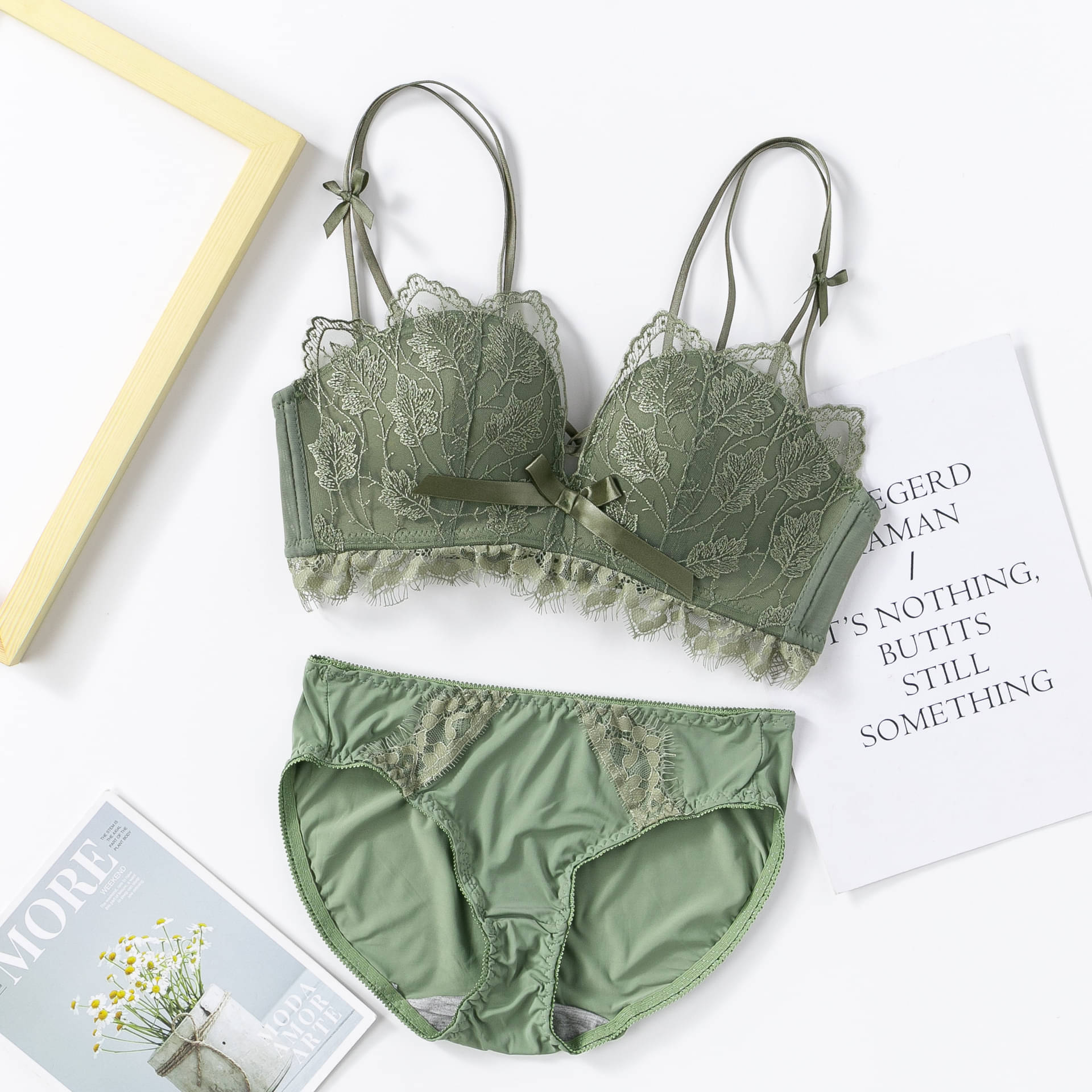     			TESMEZY Polyester Lightly Padded Bra & Panty Set ( Green , Pack of 1 )