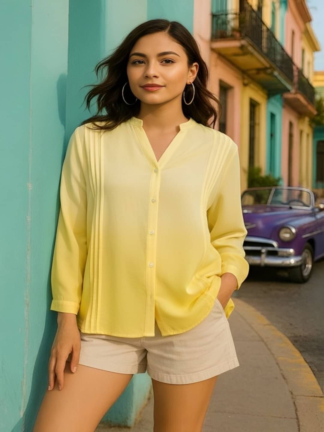 THECLASSICTOGS Women Solid Rayon Shirt ( Yellow )     			THECLASSICTOGS Women Solid Rayon Shirt ( Yellow )