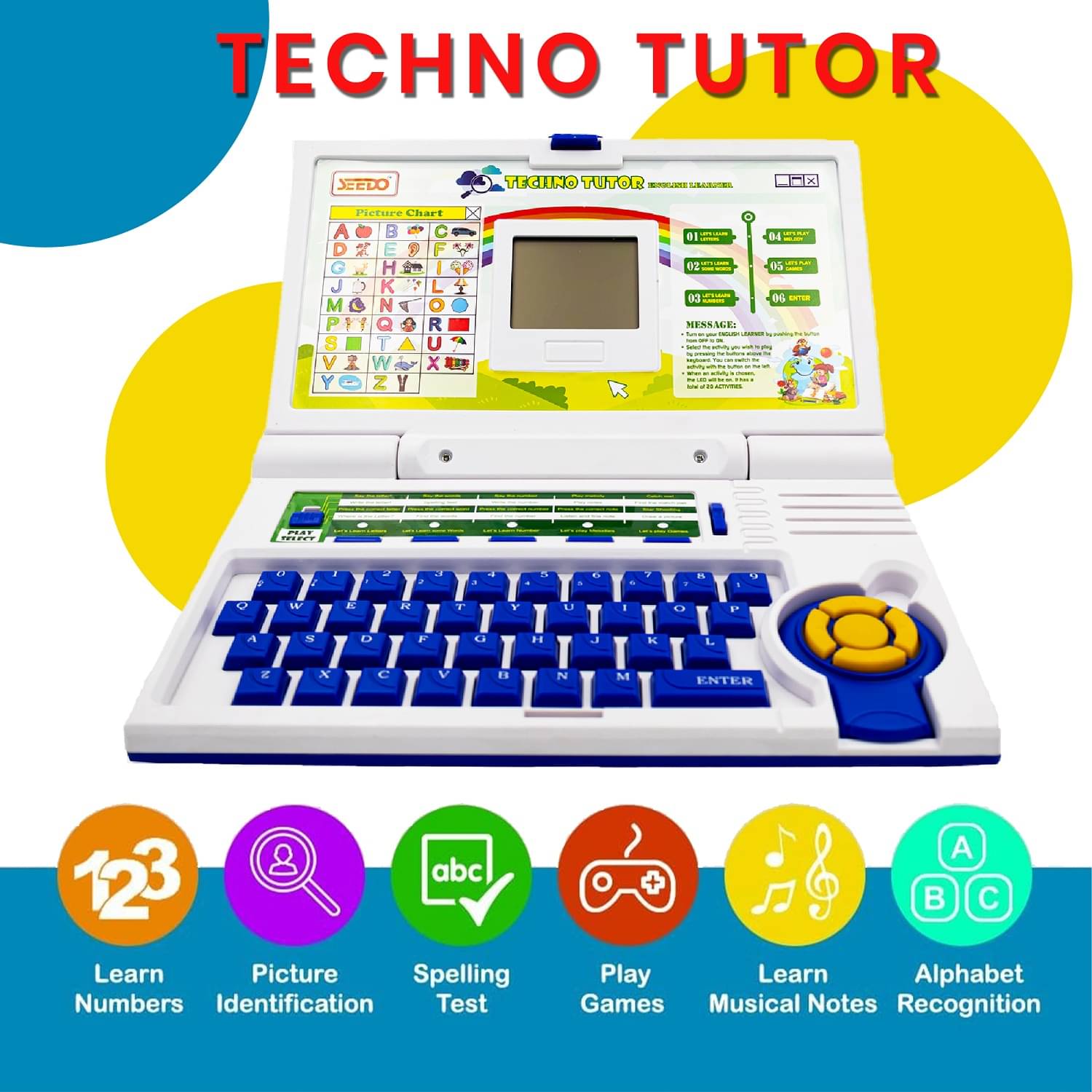     			TOY BHARAT Techno Tutor English Learner Laptop: A Fun and Educational Toy for Kids 3-8 Years with 20 Activities to Learn and Play Letters, Words, Melodies and Games