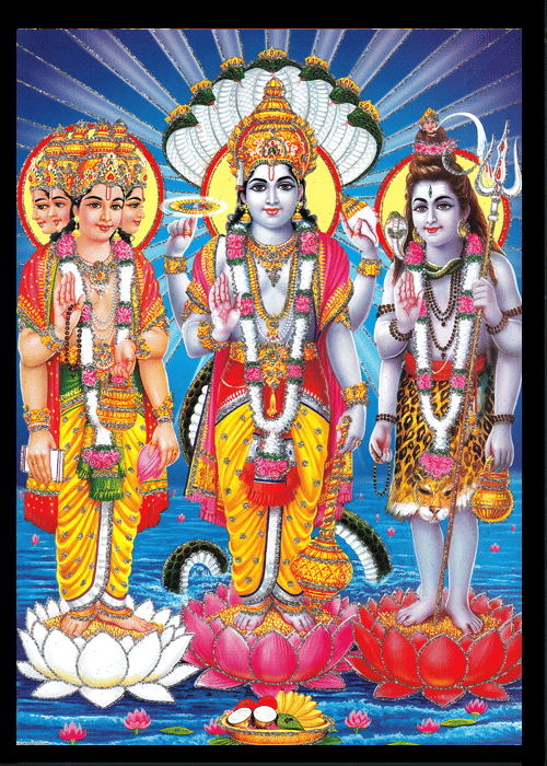 TRIDEV BRMHA VISHNU MAHESWAR Sparkled Laminated Photo 8 (Width) x 11 (Length) inch on Wooden Base With Back Support & Wall Hanging Mount TRIDEV BRMHA VISHNU MAHESWAR Sparkled Laminated Photo 8 (Width) x 11 (Length) inch on Wooden Base With Back Support & Wall Hanging Mount