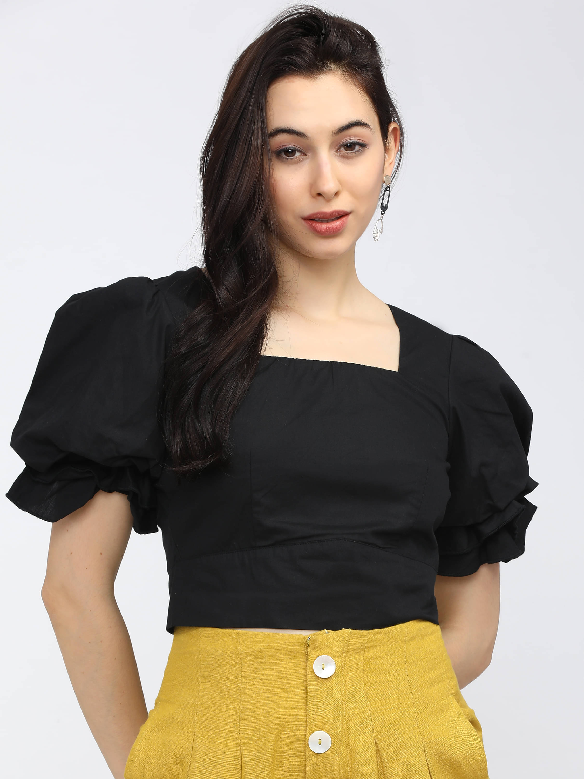 Tokyo Talkies Women's Cotton Regular Top ( Black ) Tokyo Talkies Women's Cotton Regular Top ( Black )
