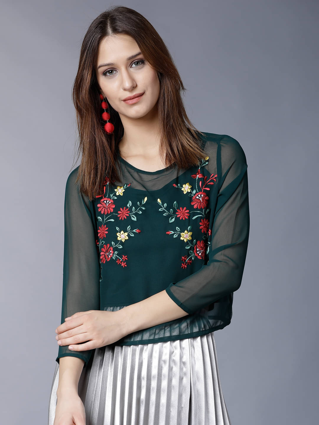     			Tokyo Talkies Women's Polyester Regular Top ( Green )