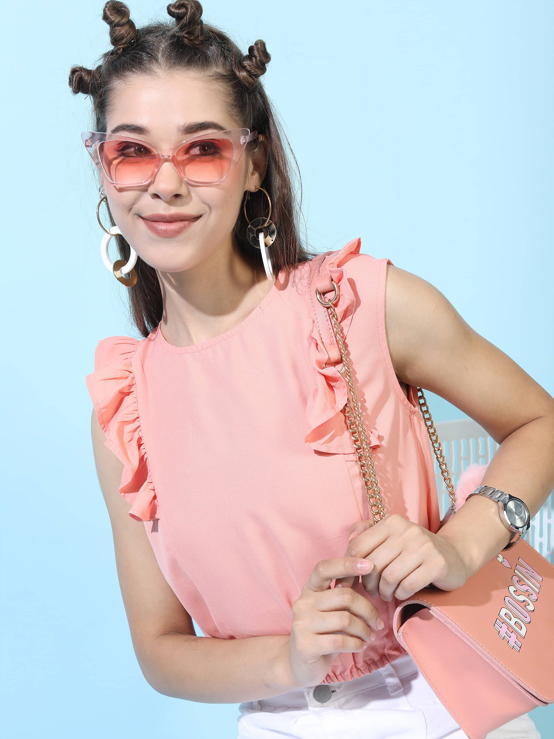 Tokyo Talkies Women's Polyester Regular Top ( Peach )     			Tokyo Talkies Women's Polyester Regular Top ( Peach )