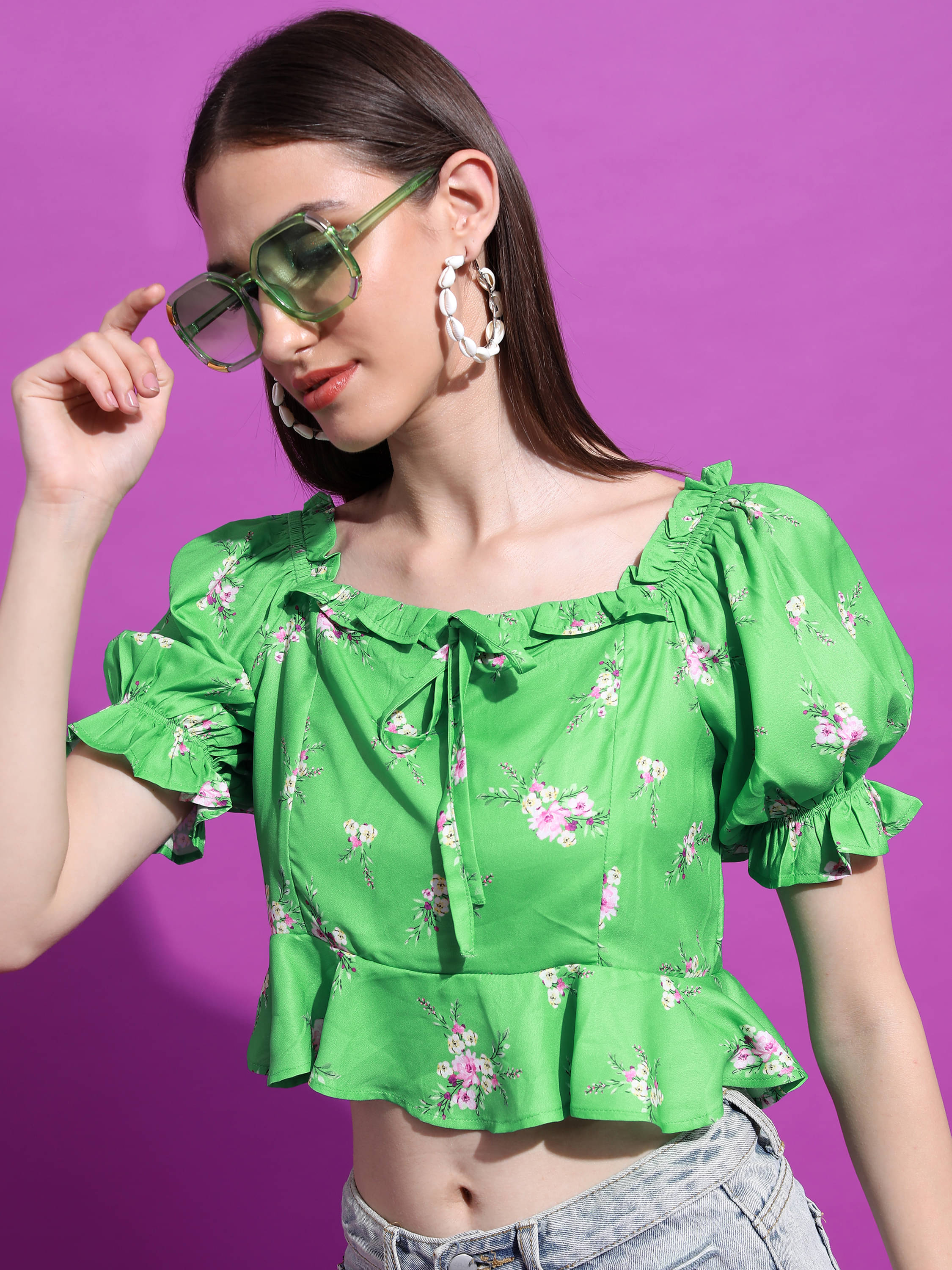     			Tokyo Talkies Women's Polyester Peplum Top ( Green )