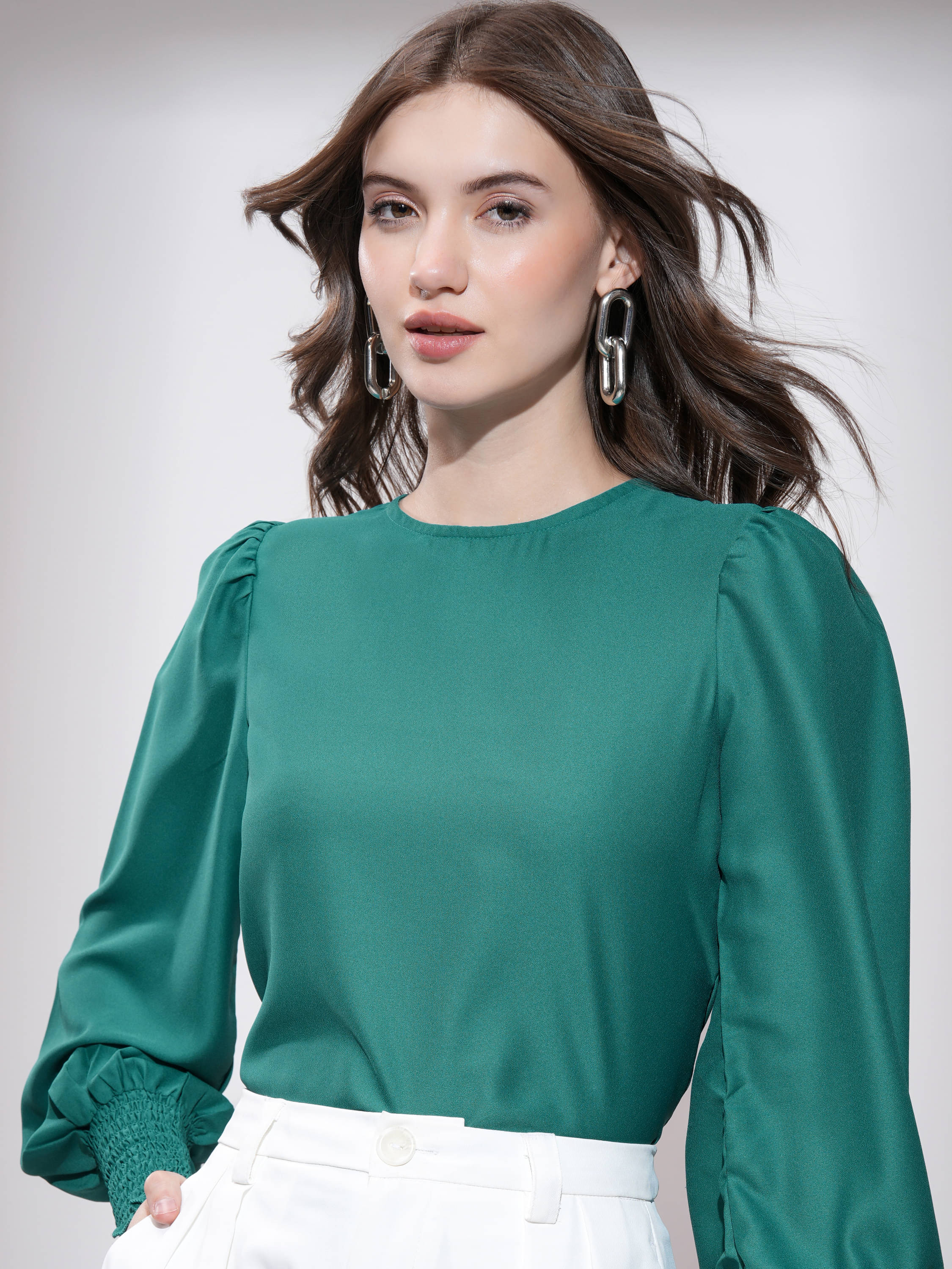     			Tokyo Talkies Women's Polyester Regular Top ( Green )