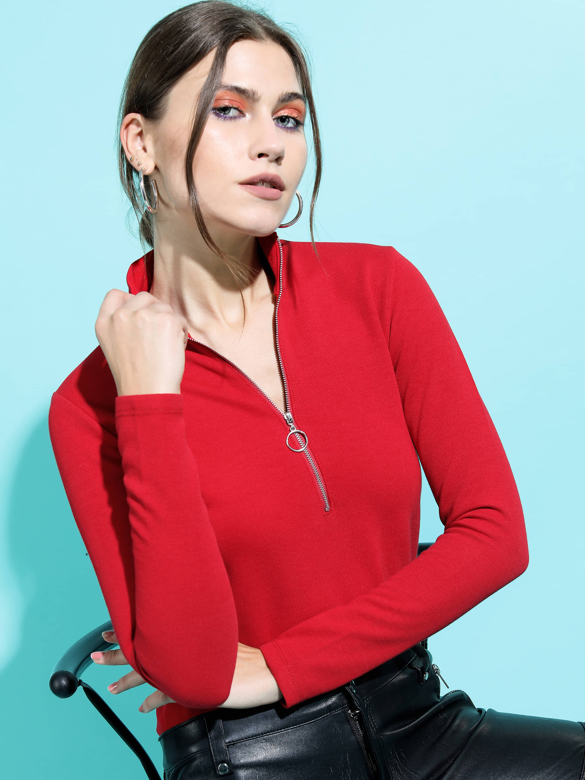 Tokyo Talkies Women's Polyester Regular Top ( Red )     			Tokyo Talkies Women's Polyester Regular Top ( Red )