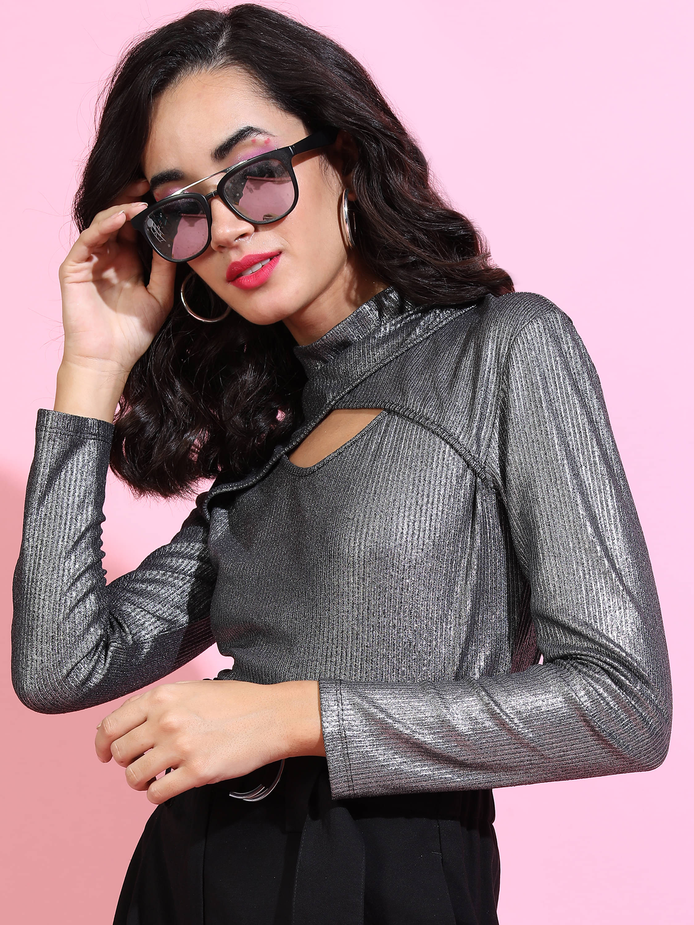 Tokyo Talkies Women's Polyester Regular Top ( Silver )     			Tokyo Talkies Women's Polyester Regular Top ( Silver )