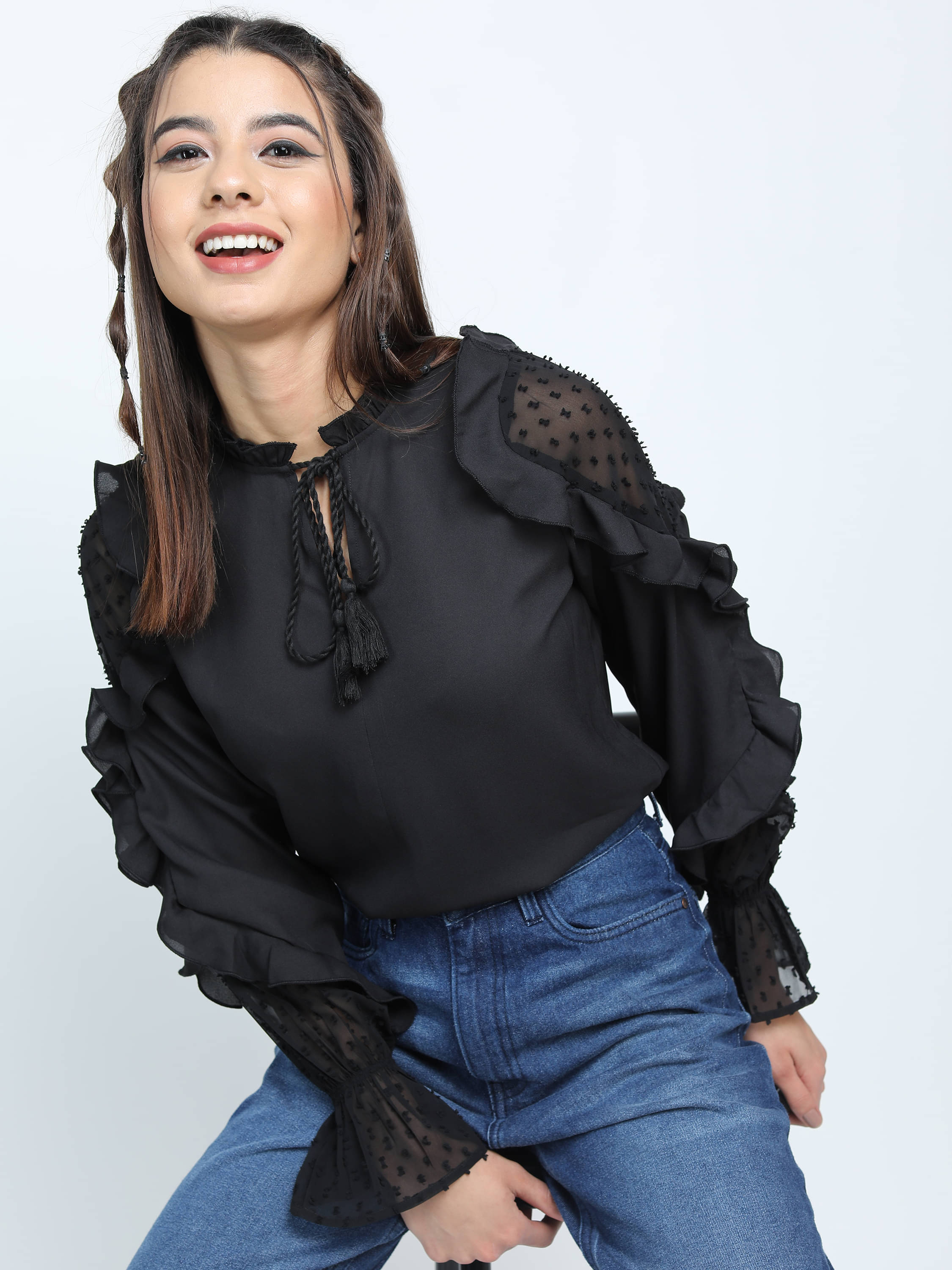     			Tokyo Talkies Women's Polyester Regular Top ( Black )