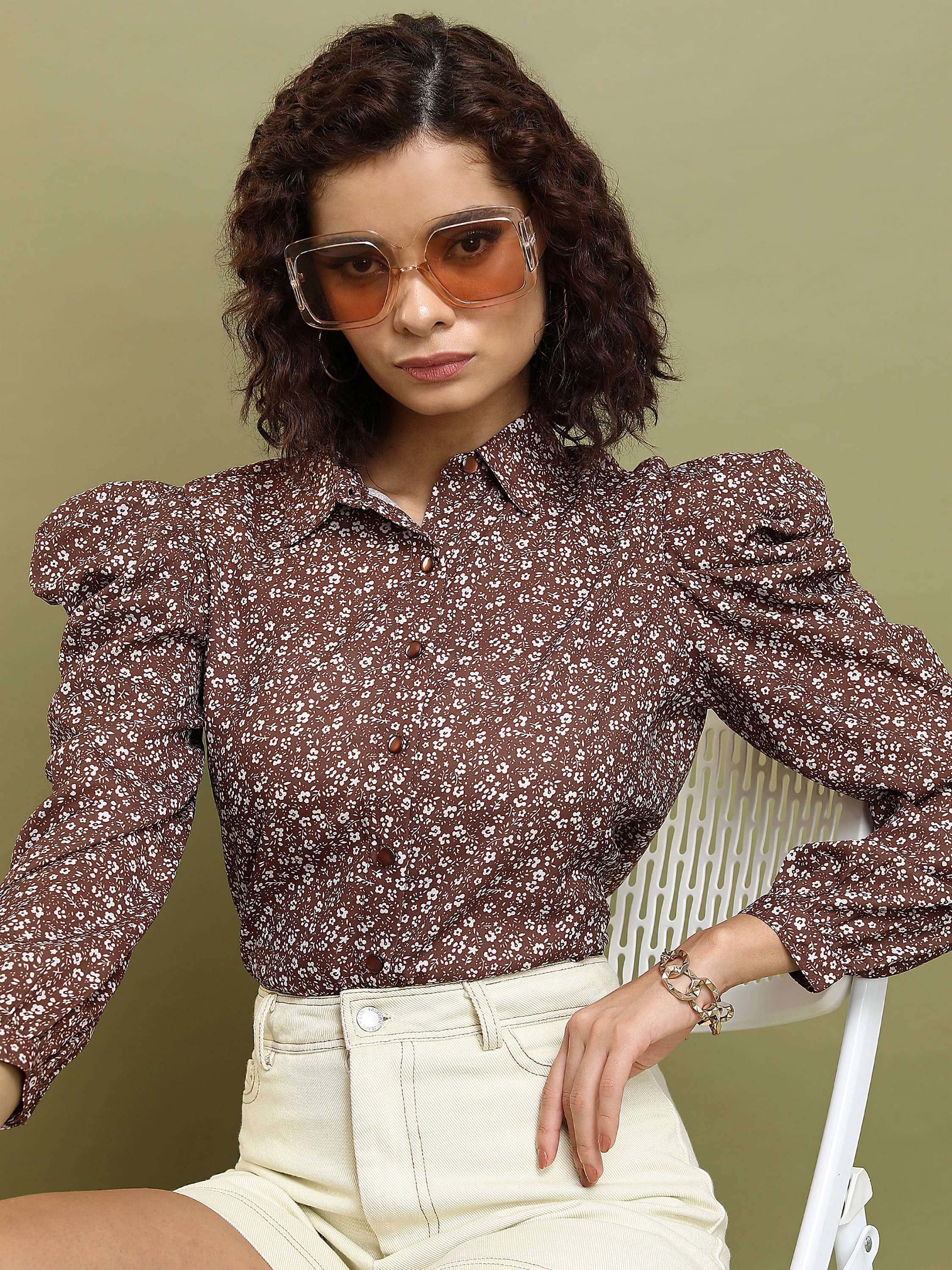 Tokyo Talkies Women's Polyester Regular Top ( Brown ) Tokyo Talkies Women's Polyester Regular Top ( Brown )