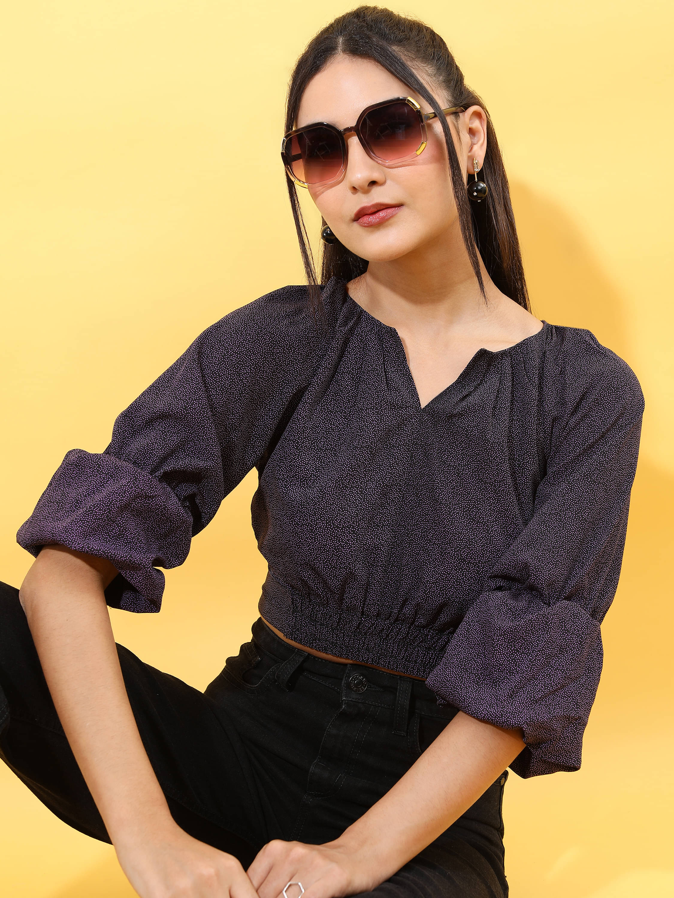     			Tokyo Talkies Women's Polyester Regular Top ( Black )