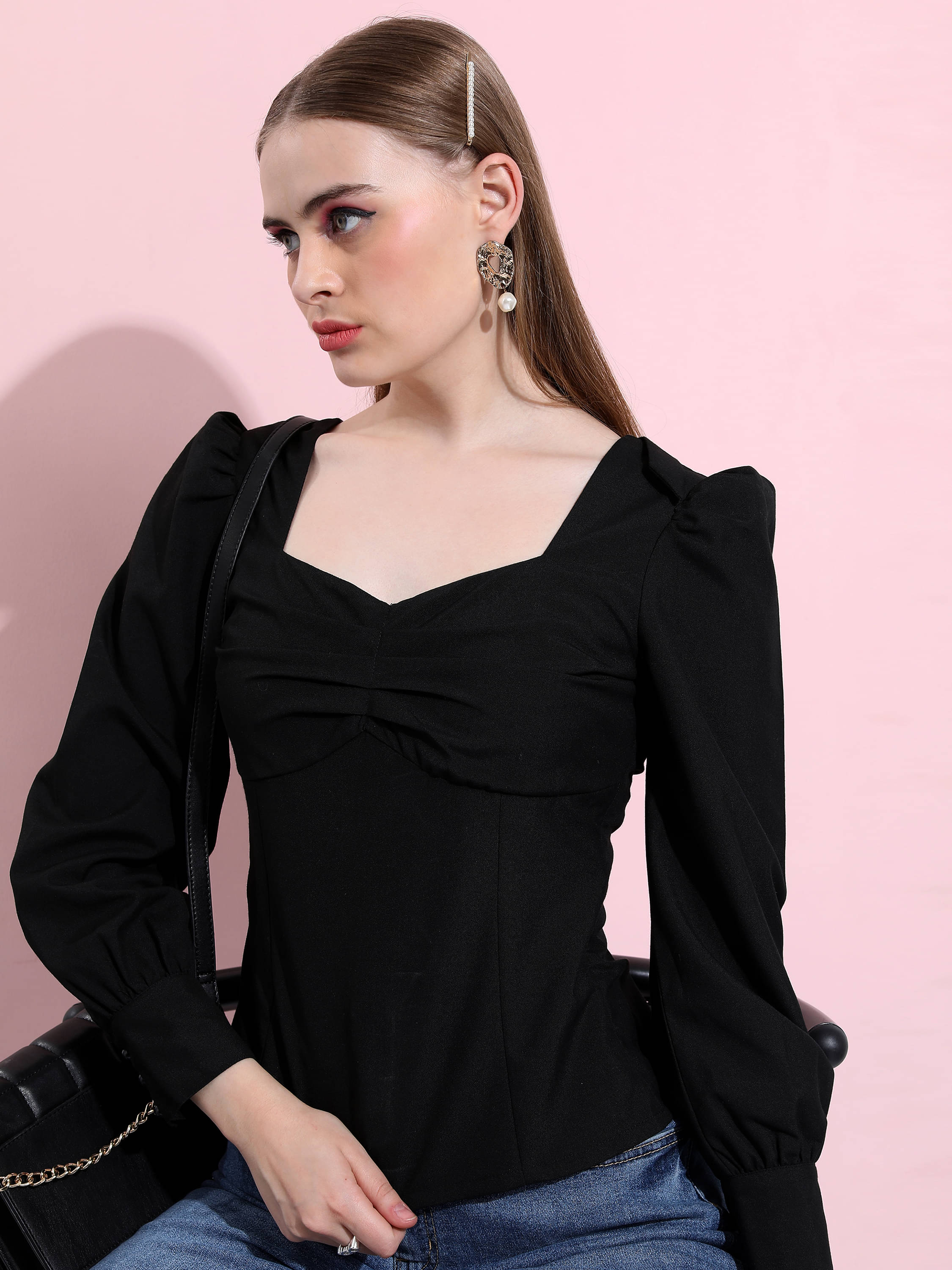 Tokyo Talkies Women's Polyester Regular Top ( Black ) Tokyo Talkies Women's Polyester Regular Top ( Black )