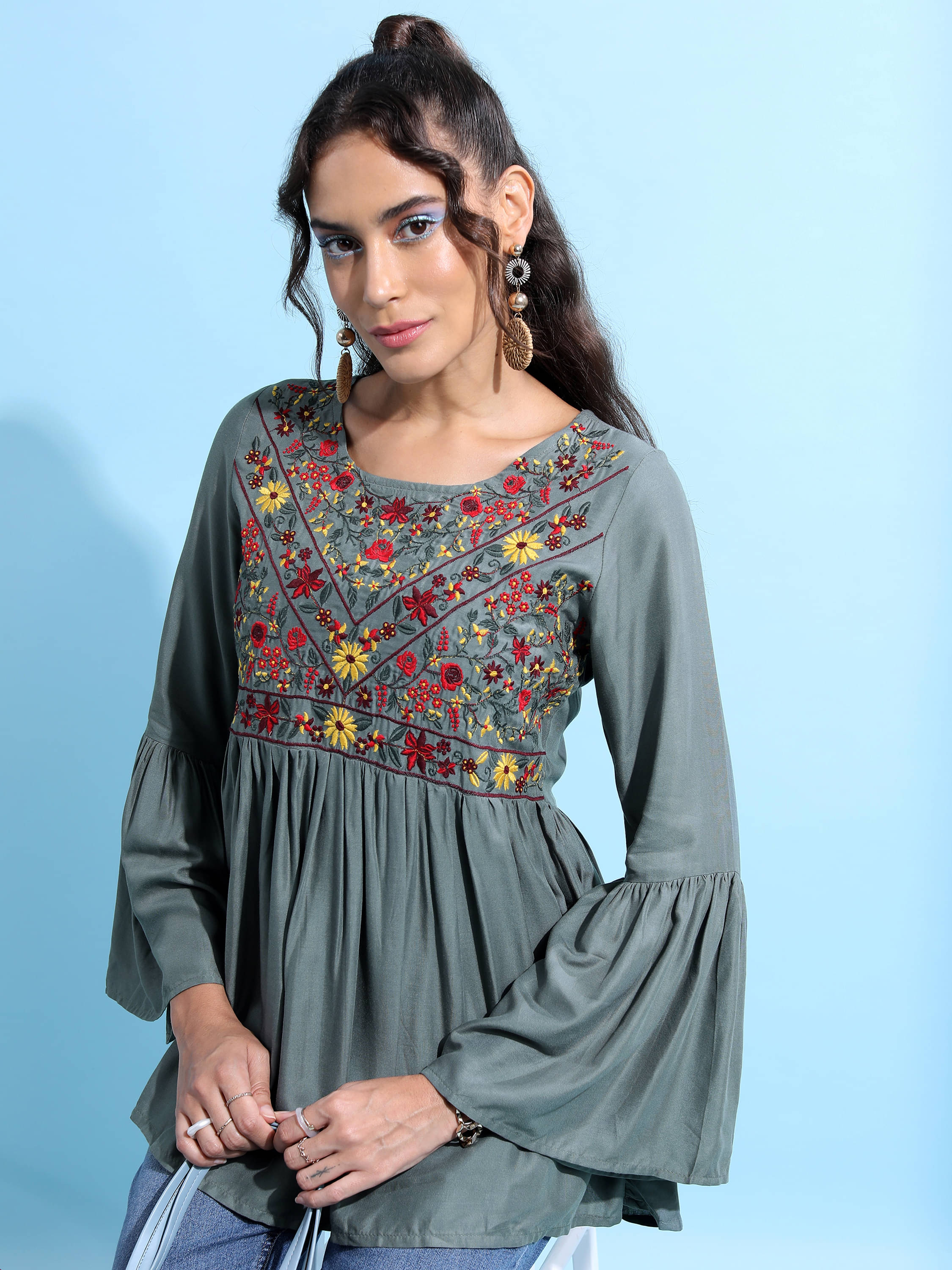     			Tokyo Talkies Women's Viscose Empire Top ( Green )