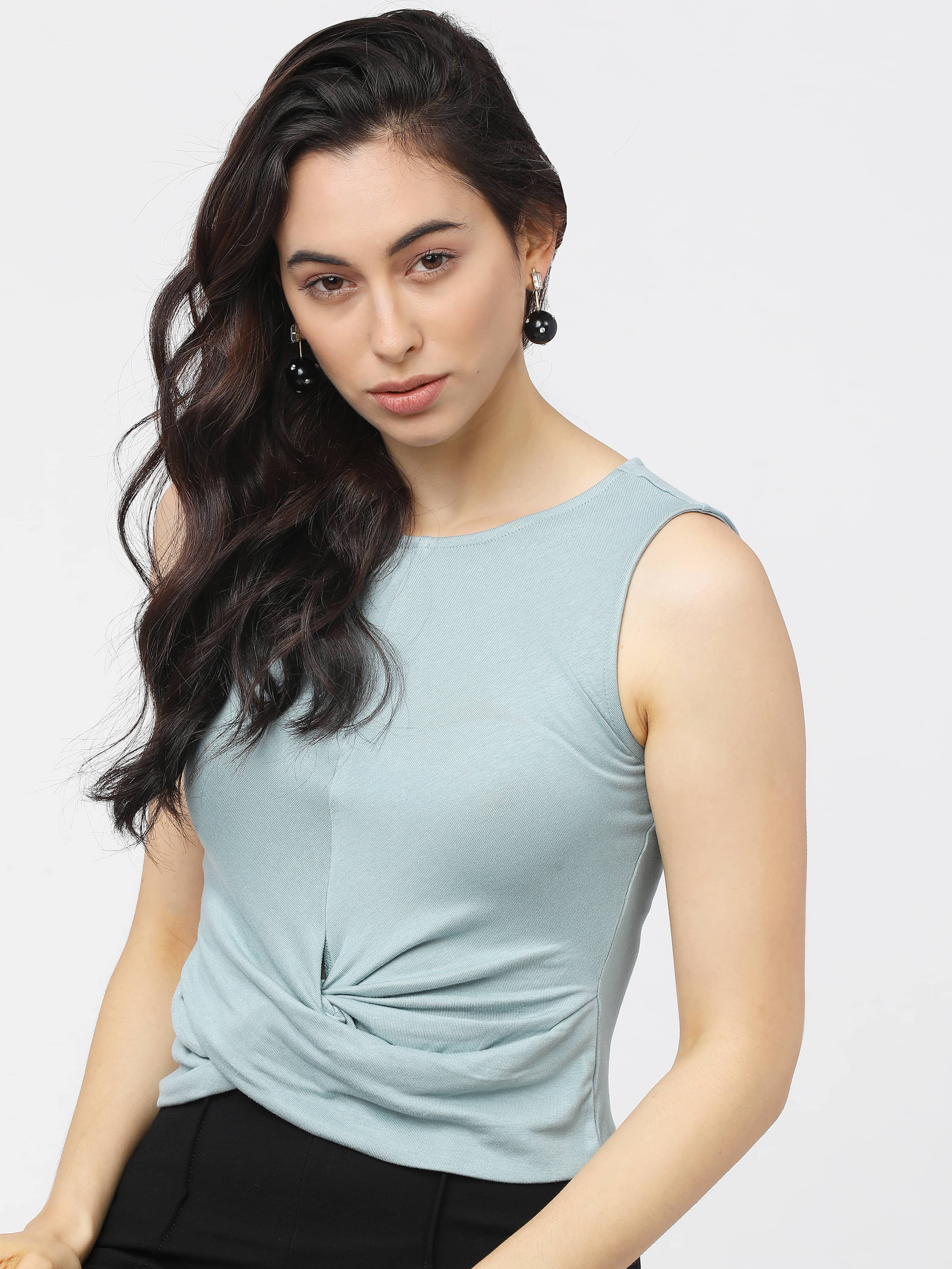 Tokyo Talkies Women's Viscose Rayon Crop Top ( Blue ) Tokyo Talkies Women's Viscose Rayon Crop Top ( Blue )