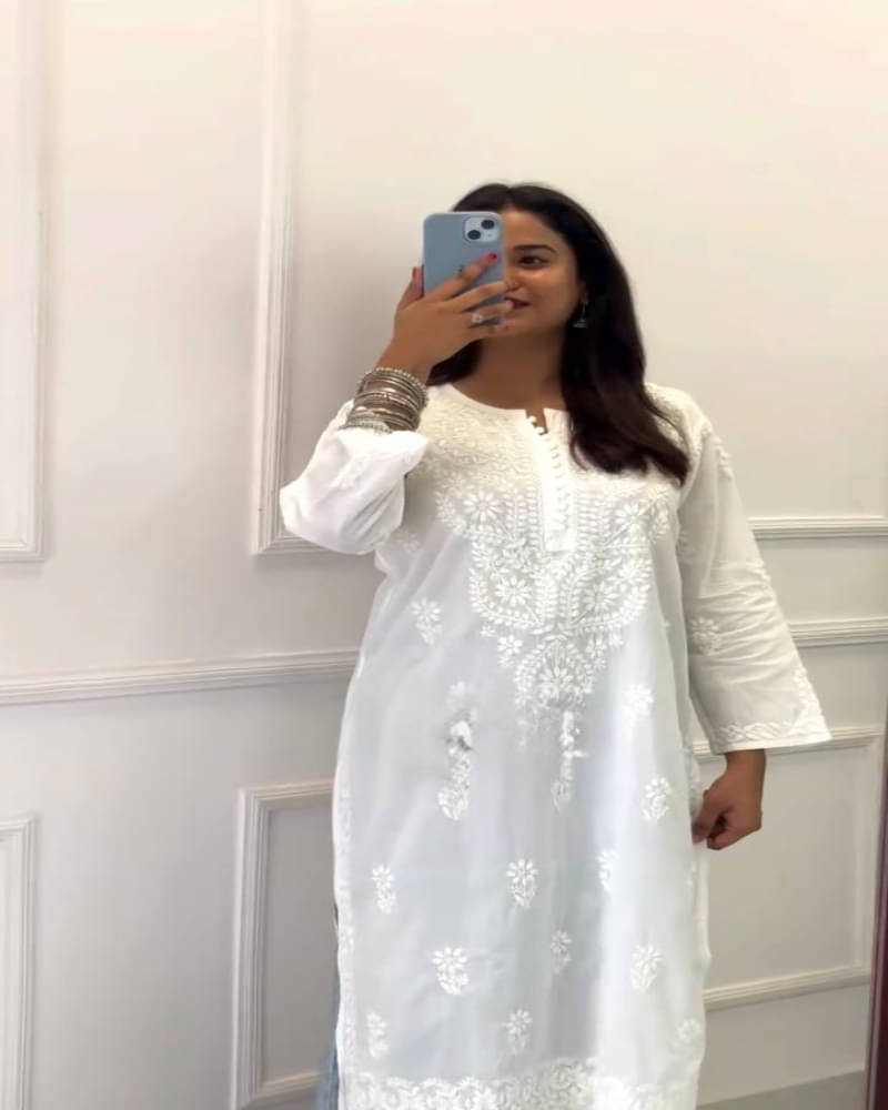     			Topshop Fashion Women Georgette Chikankari A-line Kurti ( White )