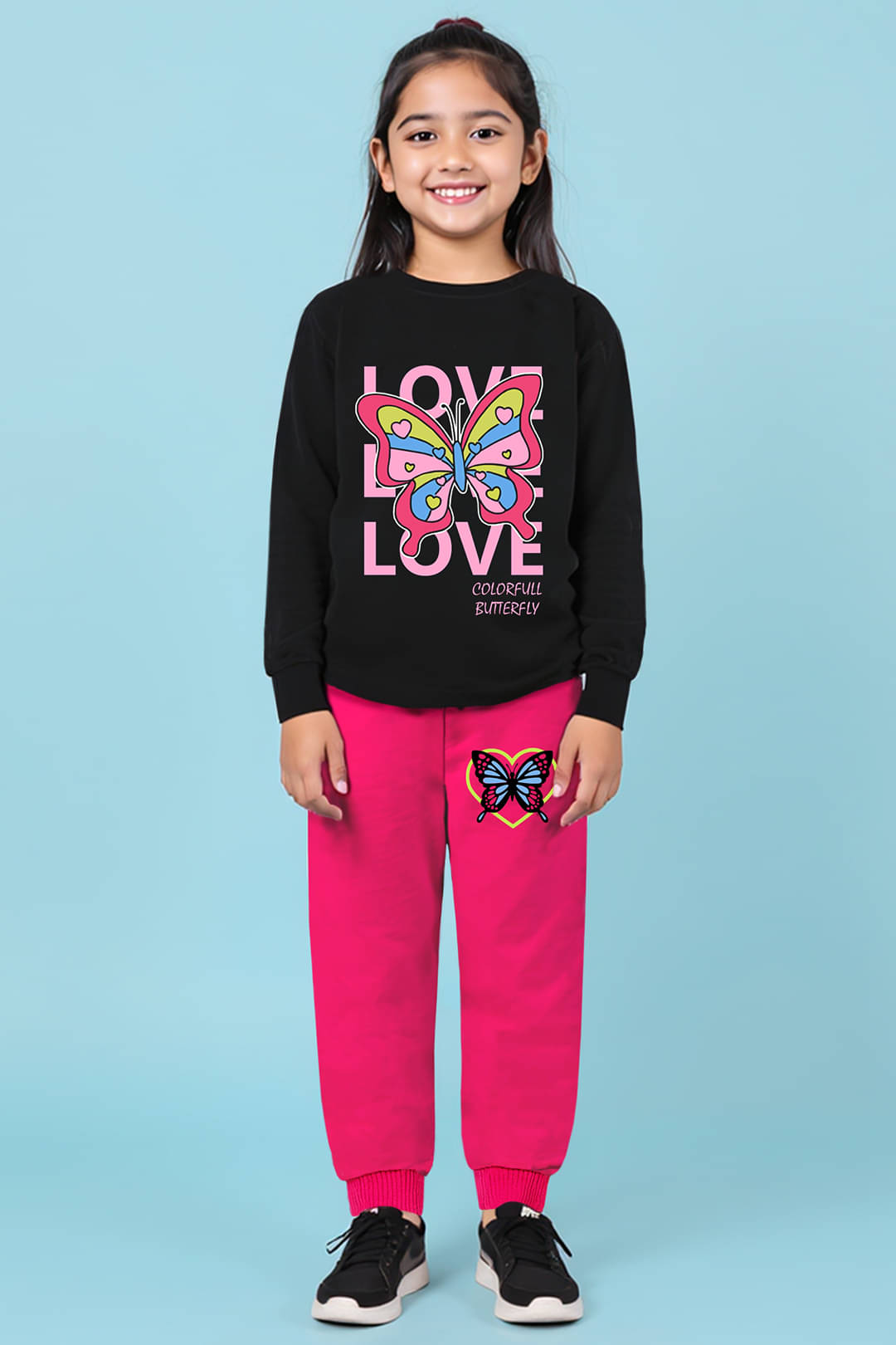     			Trampoline Pack of 1 Girls Cotton Blend T-shirt & Pants ( Black & Pink )