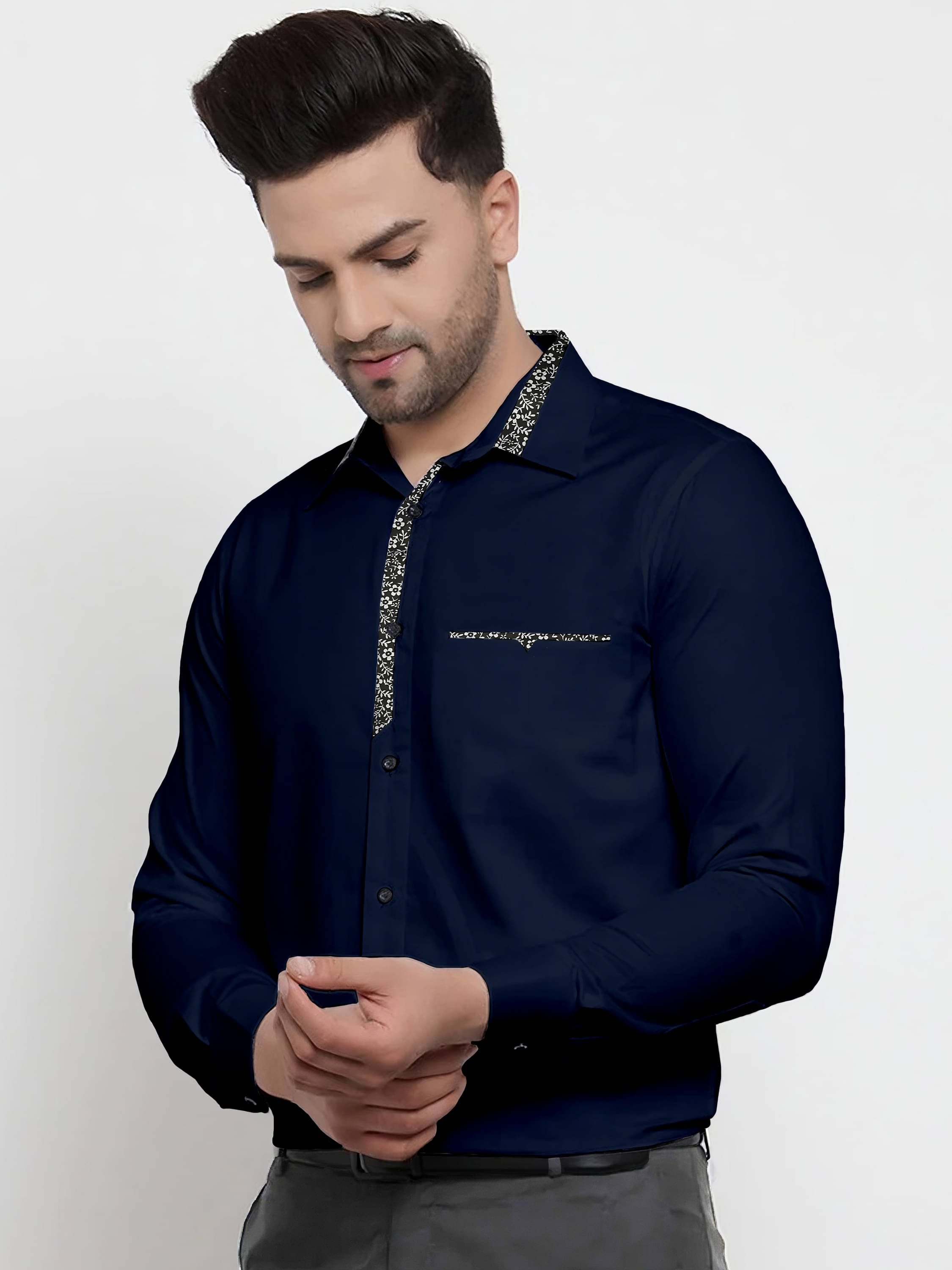     			VODPROS Cotton Blend Regular Fit Full Sleeves Men's Formal Shirt - Navy Blue ( Pack of 1 )