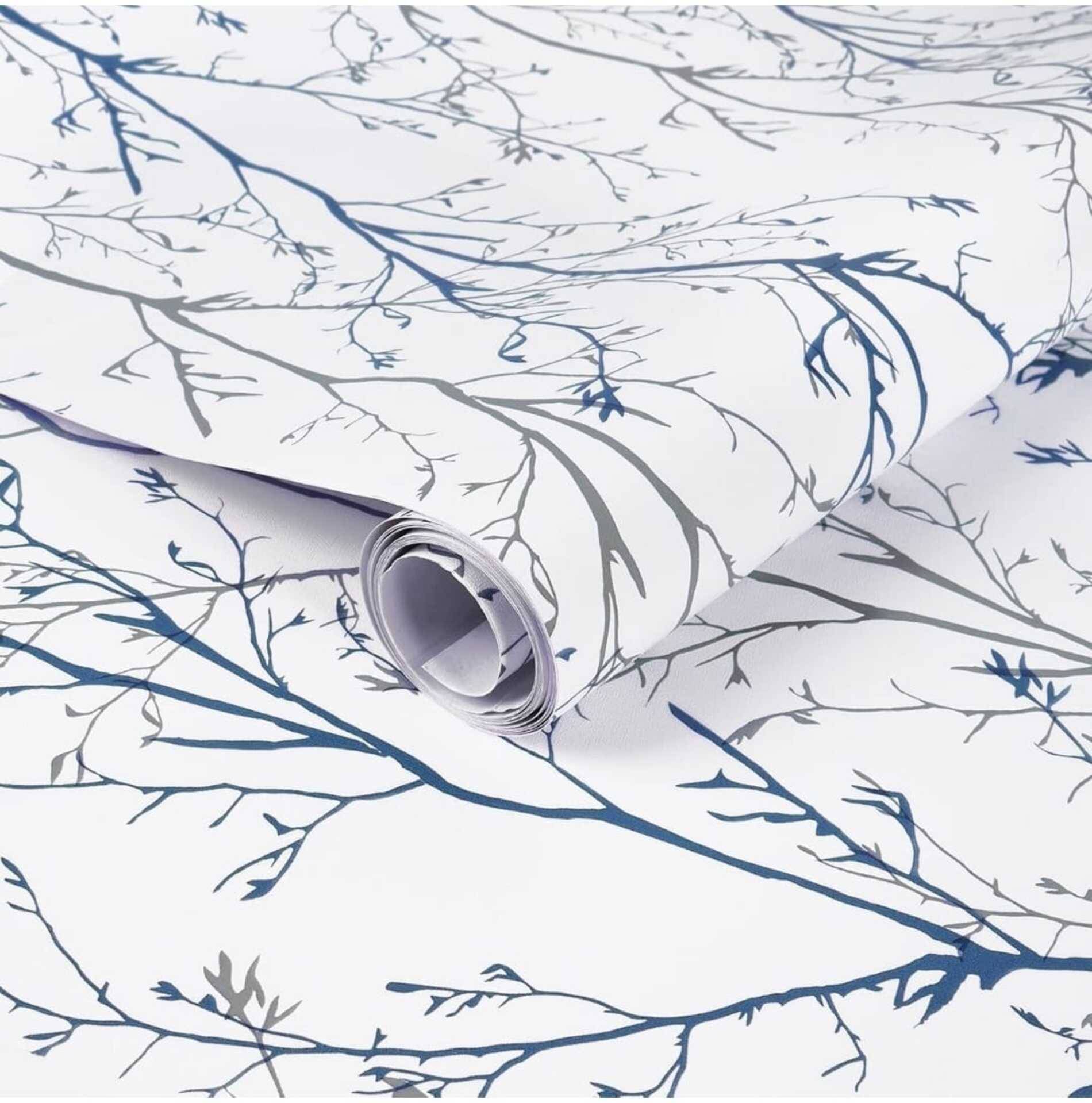 WRUNJI, NAVY BLUE GREY COLOR DALI Floral Self-Adhesive Wallpaper PVC Peel & Kitchen & Furniture Makeover(45x500 cm) WRUNJI, NAVY BLUE GREY COLOR DALI Floral Self-Adhesive Wallpaper PVC Peel & Kitchen & Furniture Makeover(45x500 cm)