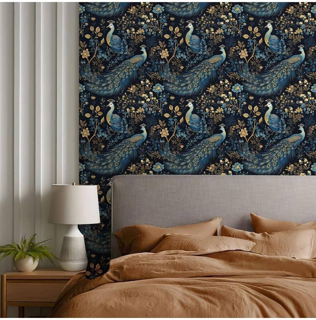     			WRUNJI, PEACOCK  Floral Self-Adhesive Wallpaper PVC Peel & Kitchen & Furniture Makeover(45x500 cm)