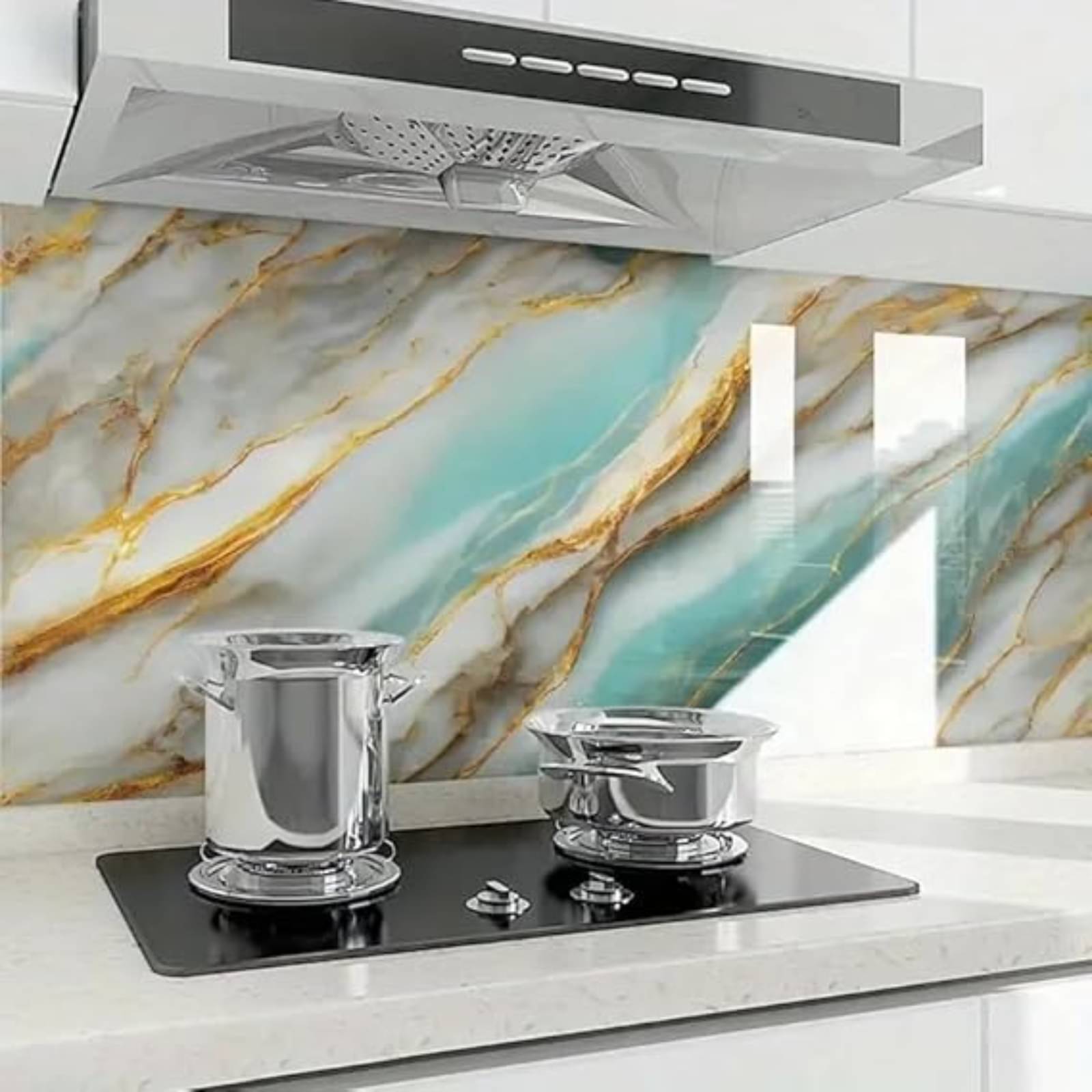     			Waterproof Marble Wallpaper Self Adhesive Wall Tiles Stick, Almirah, Plastic Wooden Tabletop, for Home Kitchen Countertop Furniture Oil Proof Kitchen Stickers. ((200 x 60) Aqua Wallpaper)