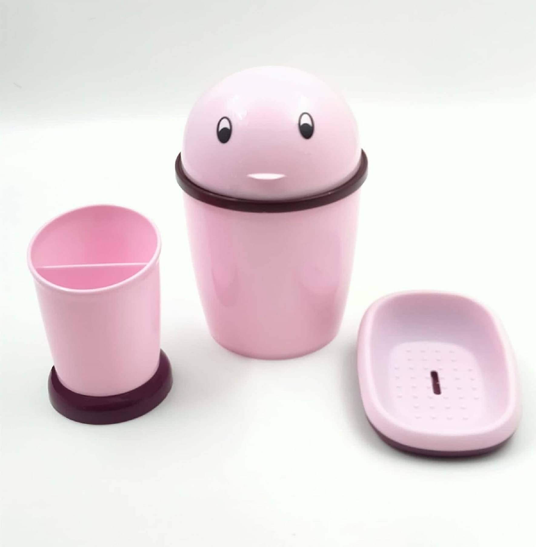    			YUIOP - TIDY Bathroom Bin COMBO Set - Mini_Dust Bin, Multi-Use Stand, Soap Case (Pack Of 3) (Pink)