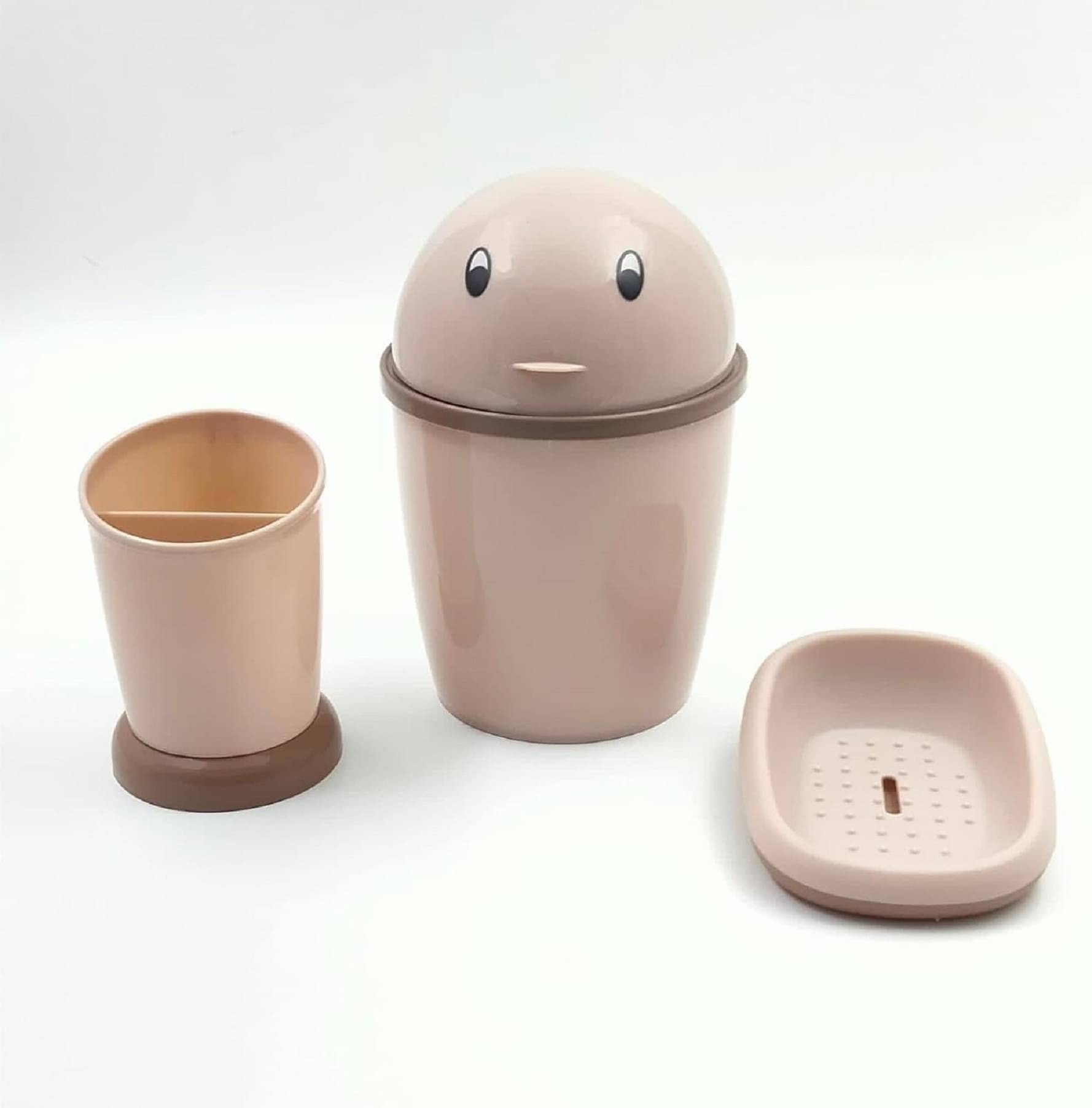     			YUIOP - TIDY Bathroom Bin COMBO Set - Mini_Dust Bin, Multi-Use Stand, Soap Case (Pack Of 3) (Beige)
