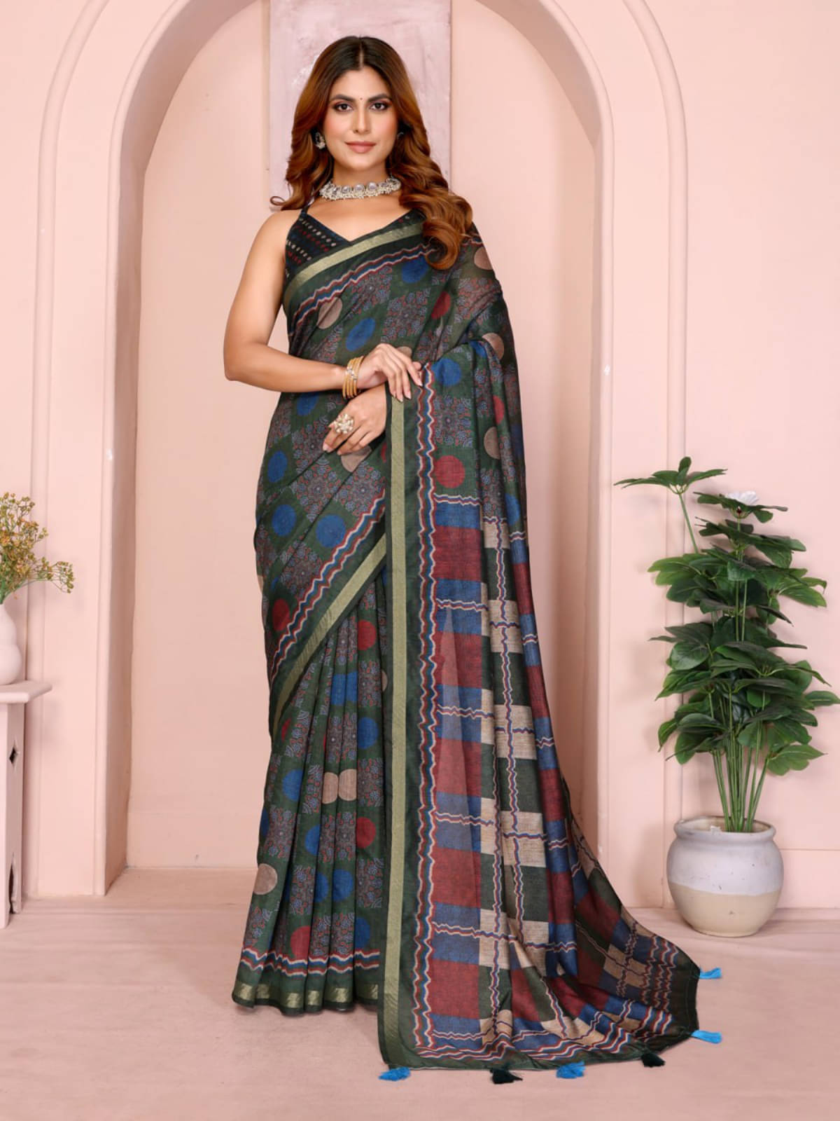    			kastbhanjan Chanderi Printed Chanderi saree With Unstitched Blouse Piece ( Green )