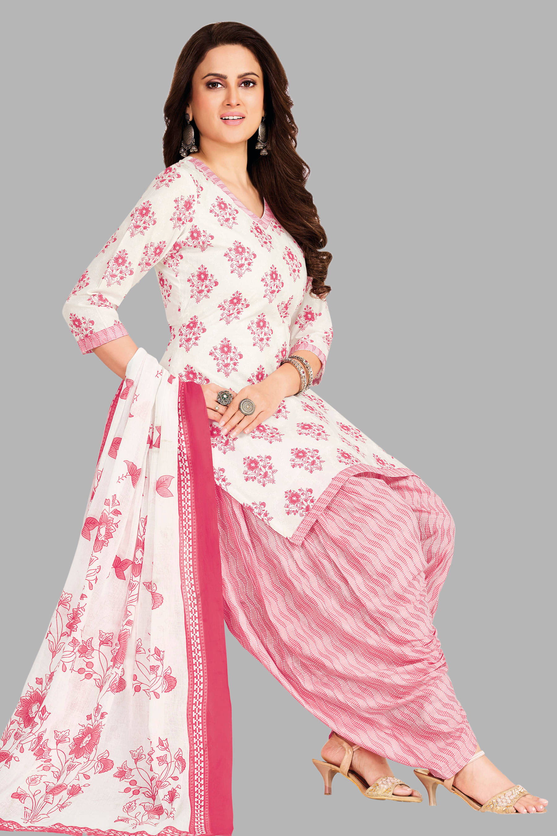     			shree jeenmata collection Women Cotton Unstitched Dress Material ( Pink )
