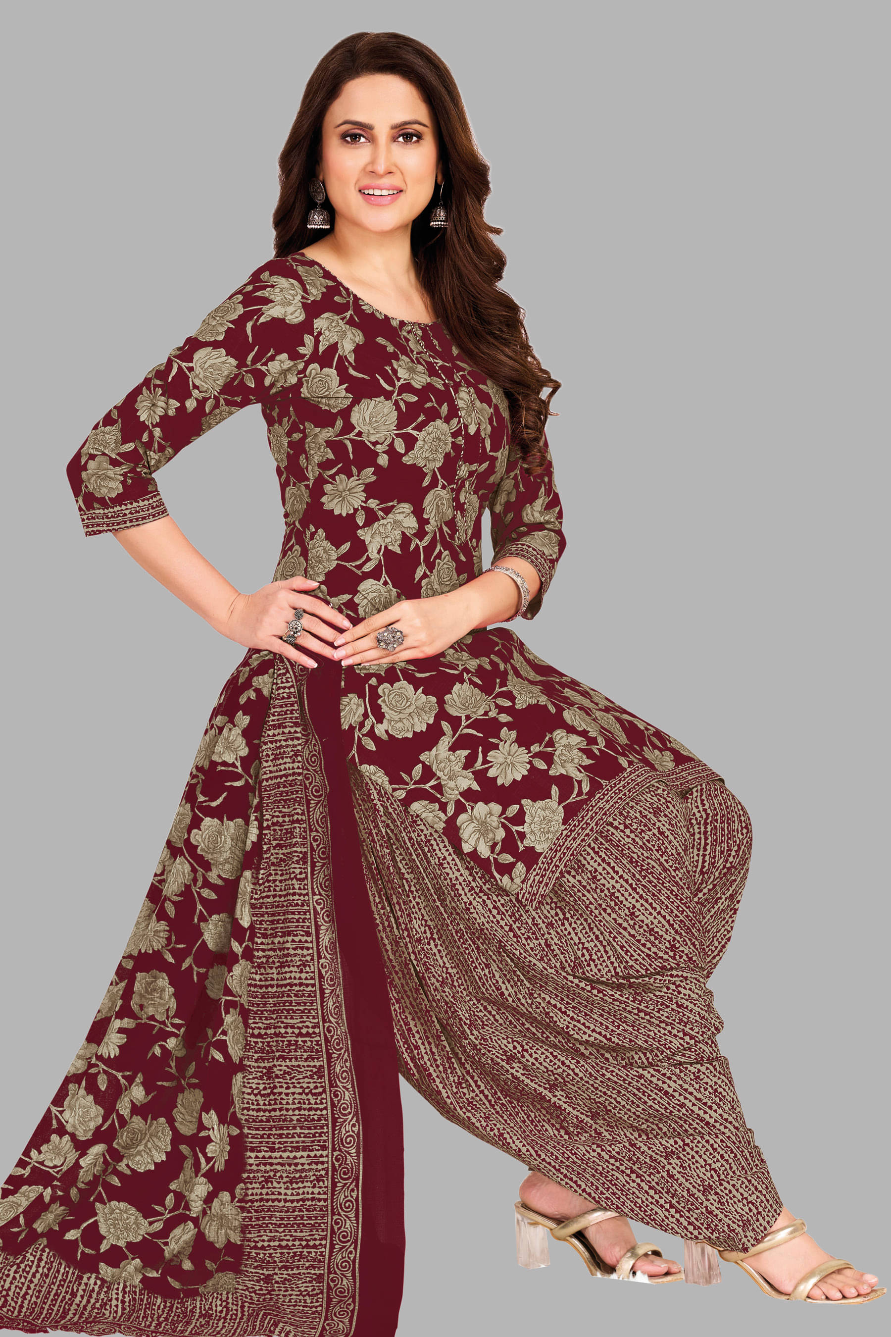     			shree jeenmata collection Women Cotton Unstitched Dress Material ( Maroon )