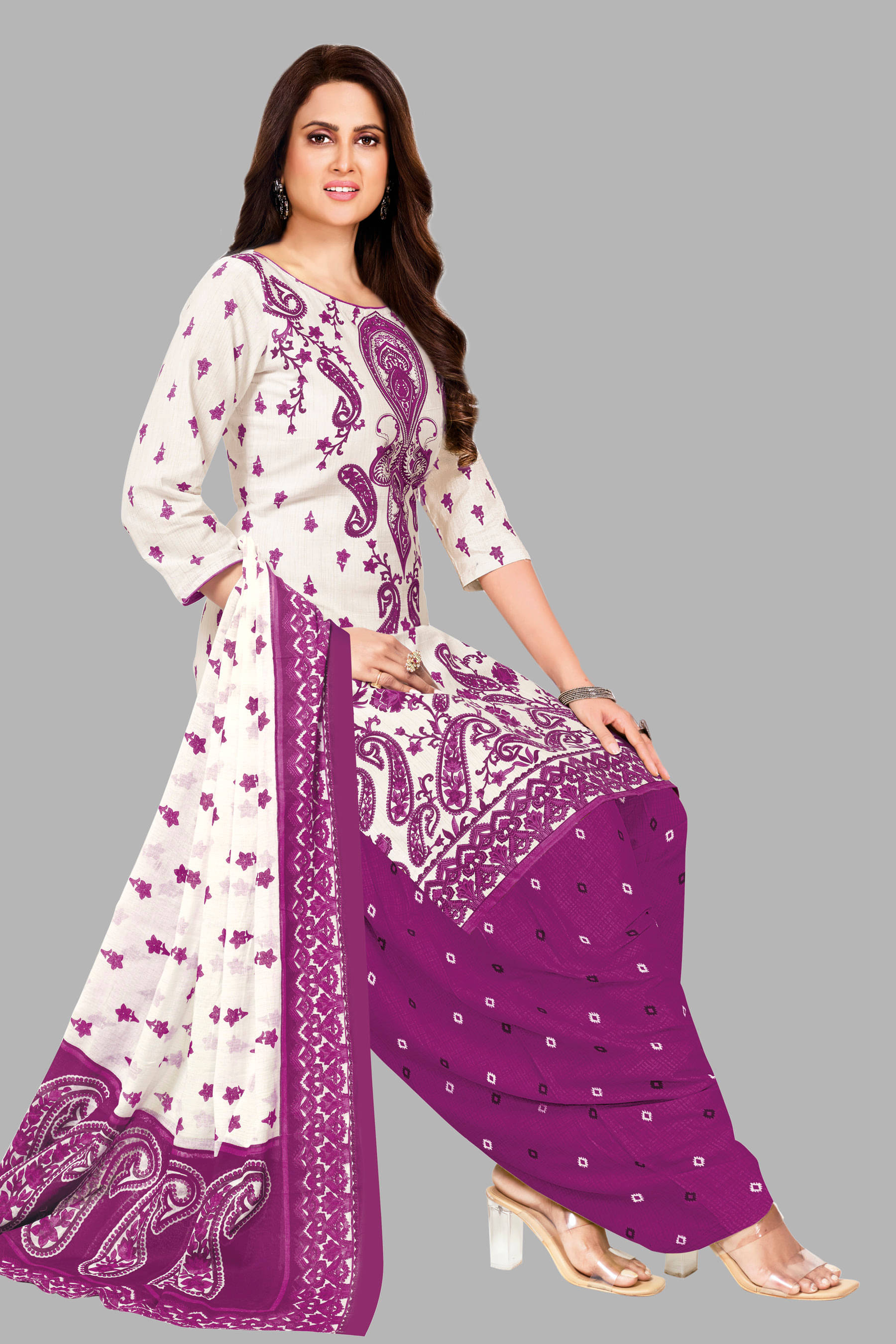     			shree jeenmata collection Women Cotton Unstitched Dress Material ( White )