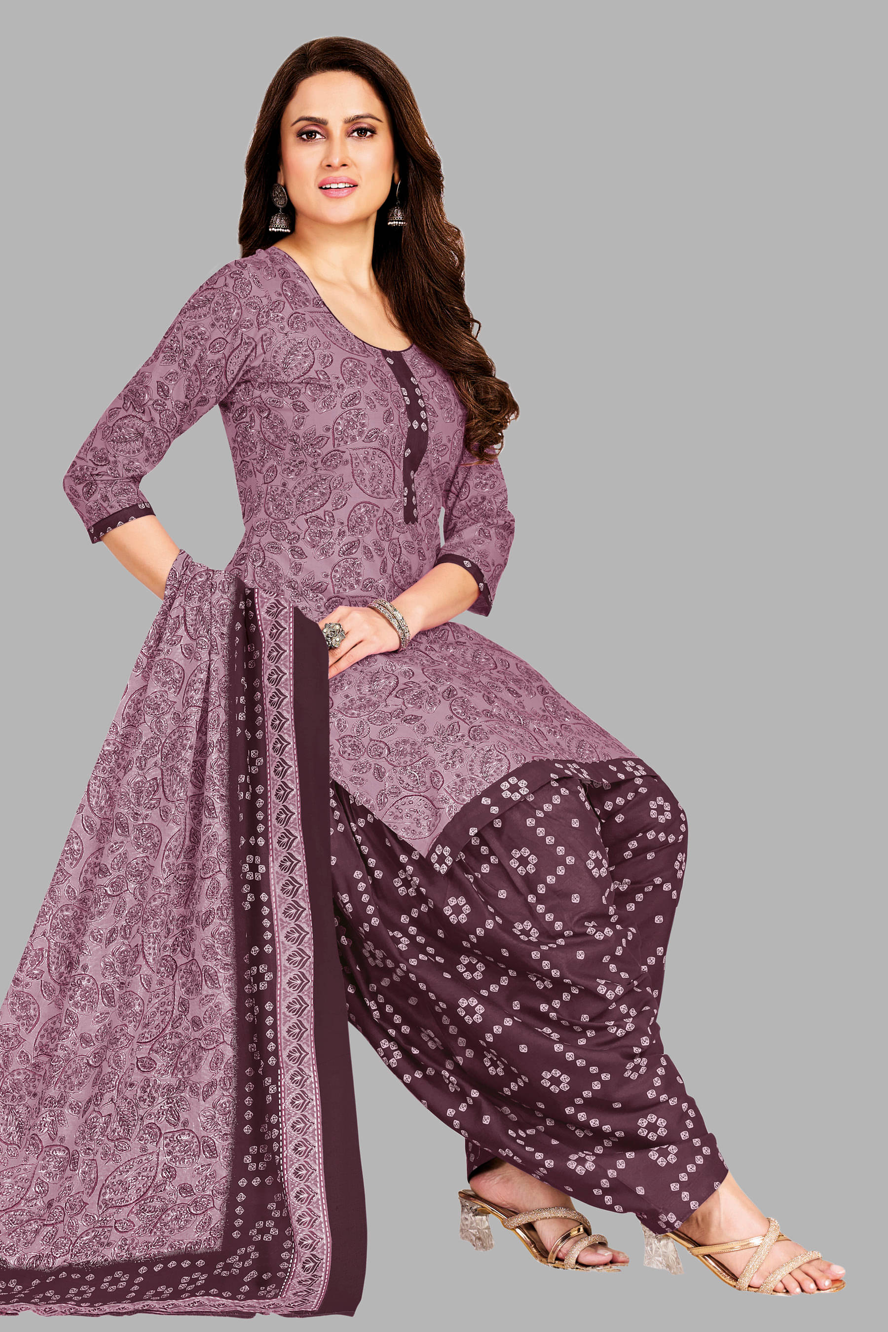     			shree jeenmata collection Women Cotton Unstitched Dress Material ( Purple )