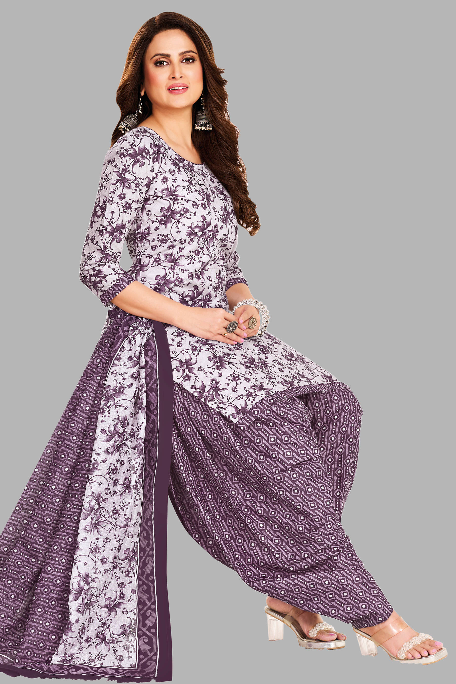     			shree jeenmata collection Women Cotton Unstitched Dress Material ( Purple,Multicolor )
