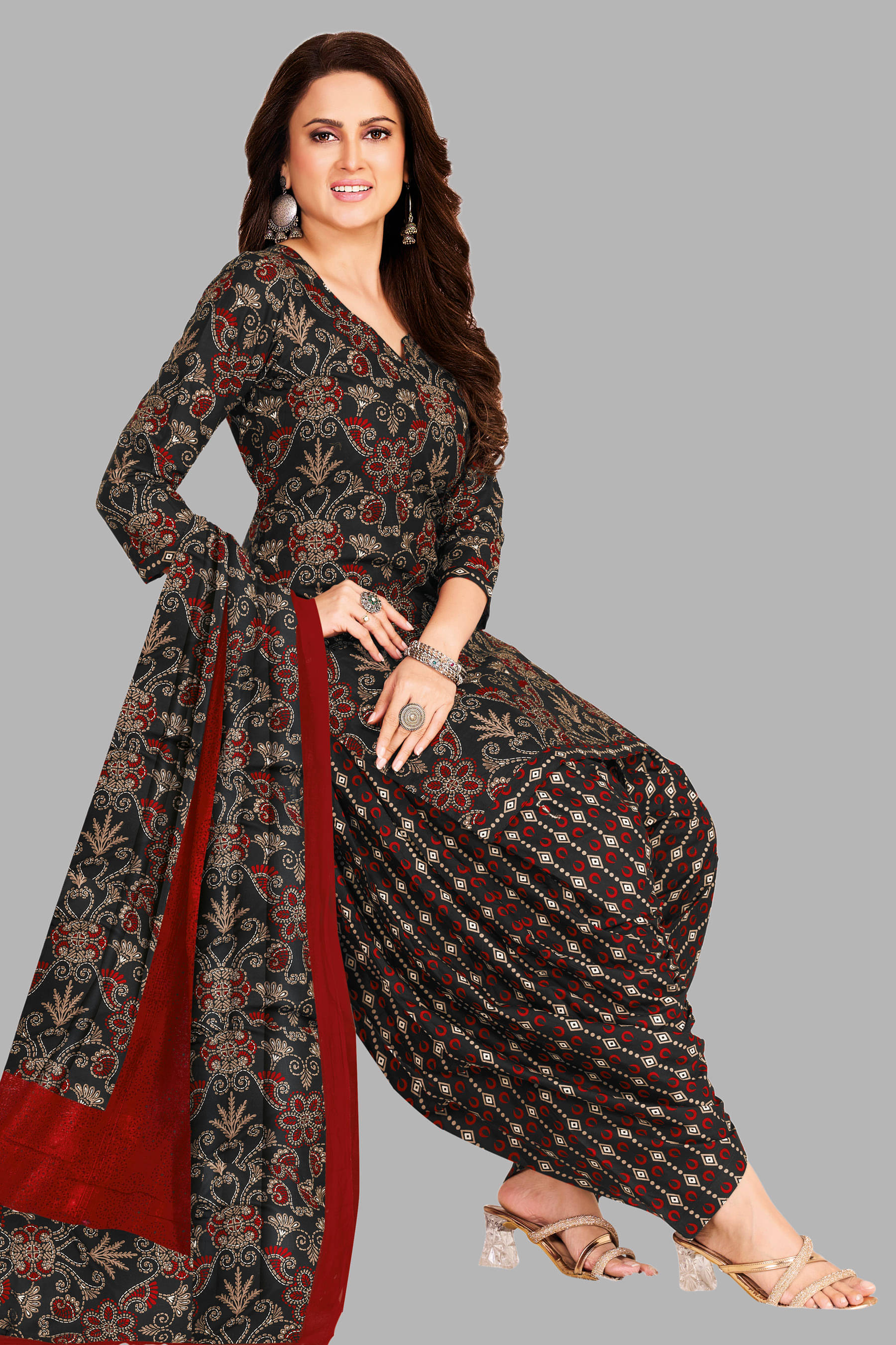     			shree jeenmata collection Women Cotton Unstitched Dress Material ( Black )