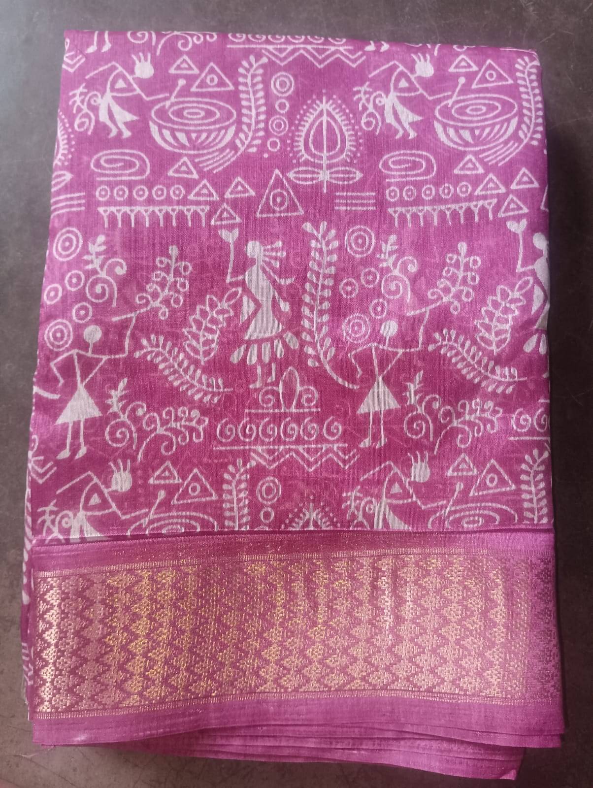     			yugana Chanderi Printed Chanderi saree With Unstitched Blouse Piece ( Pink )