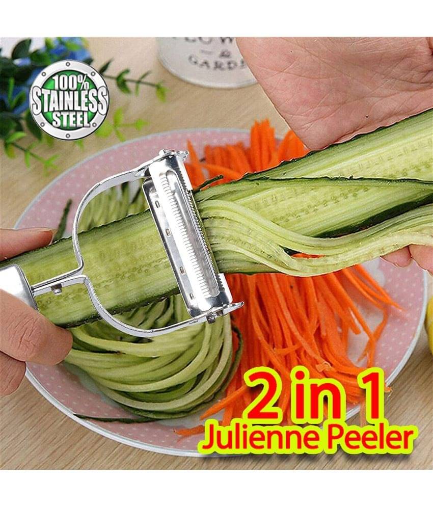     			2 in 1 Stainless Steel Julienne Vegetable Peeler Multi-Functional Fruit & Veggie Shredder Slicer and Grater for Potatoes, Carrots, Cucumbers