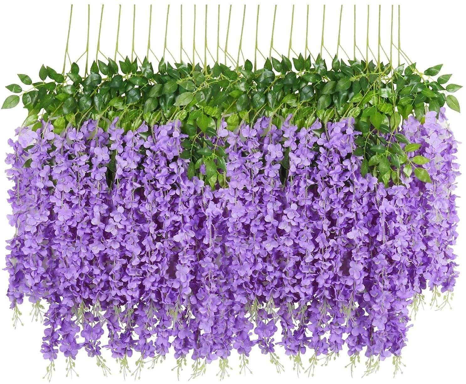     			Artificial Hanging Flowers for Ceiling Balcony | Purple Wisteria Vine | Home Party Decor Garden Outdoor Greenery Office Wall Decoration | Waterproof Washable - Pack of 12 (Purple, 12)
