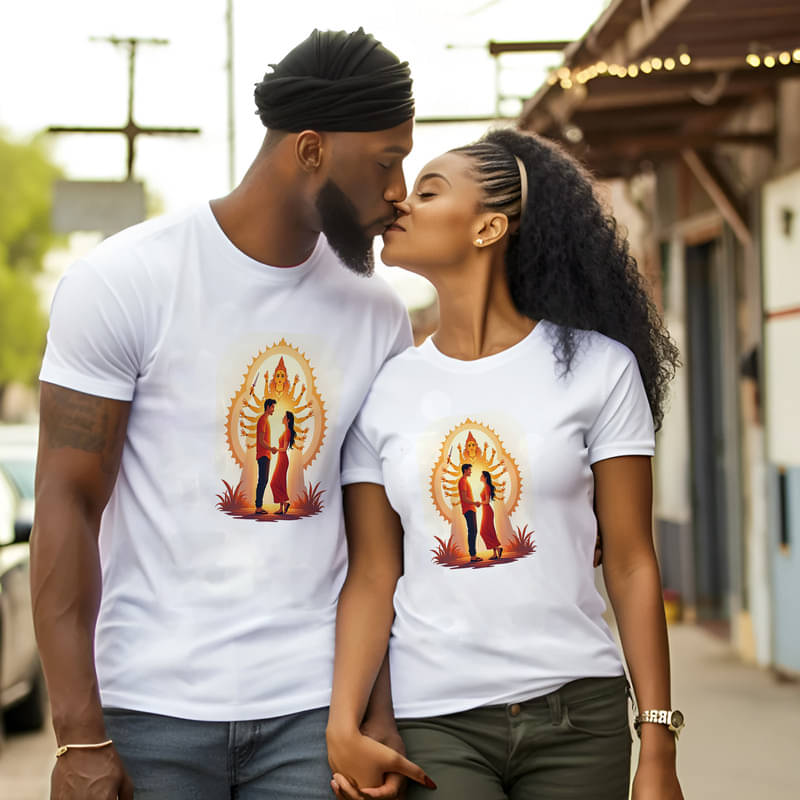     			BINAYAK Cotton Round Neck Regular Fit Couple T-Shirt ( White )